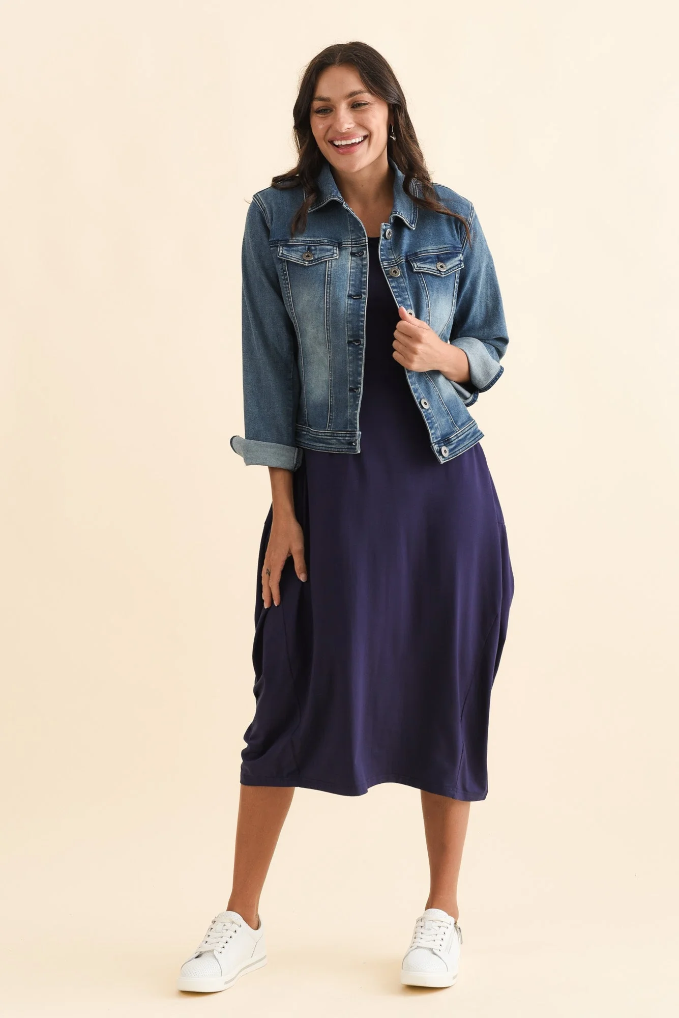 Glenda Navy Short Sleeve Crescent Dress - Image 3