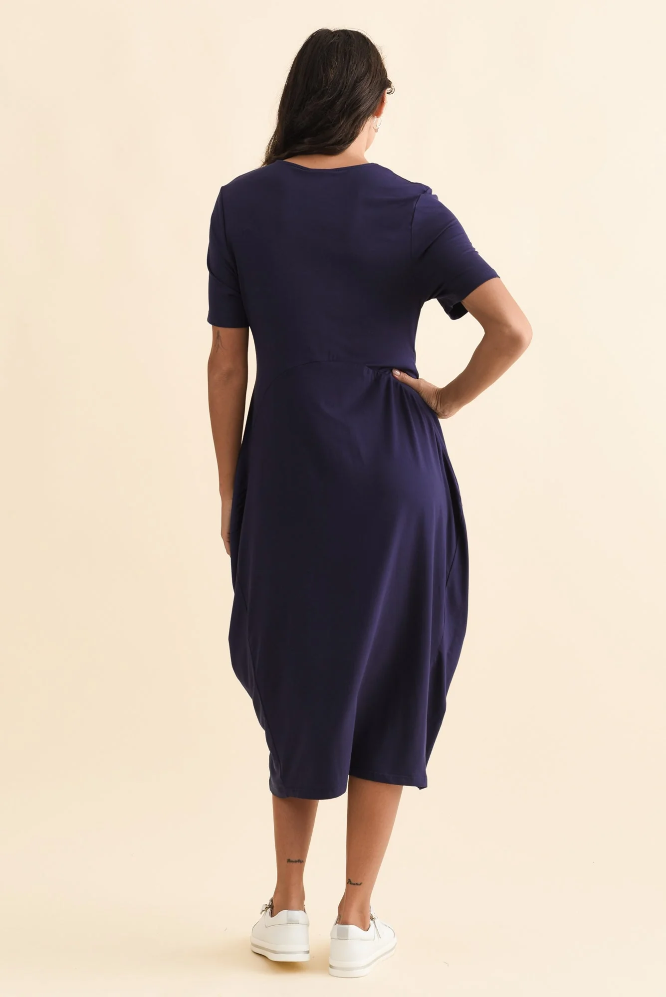 Glenda Navy Short Sleeve Crescent Dress - Image 6