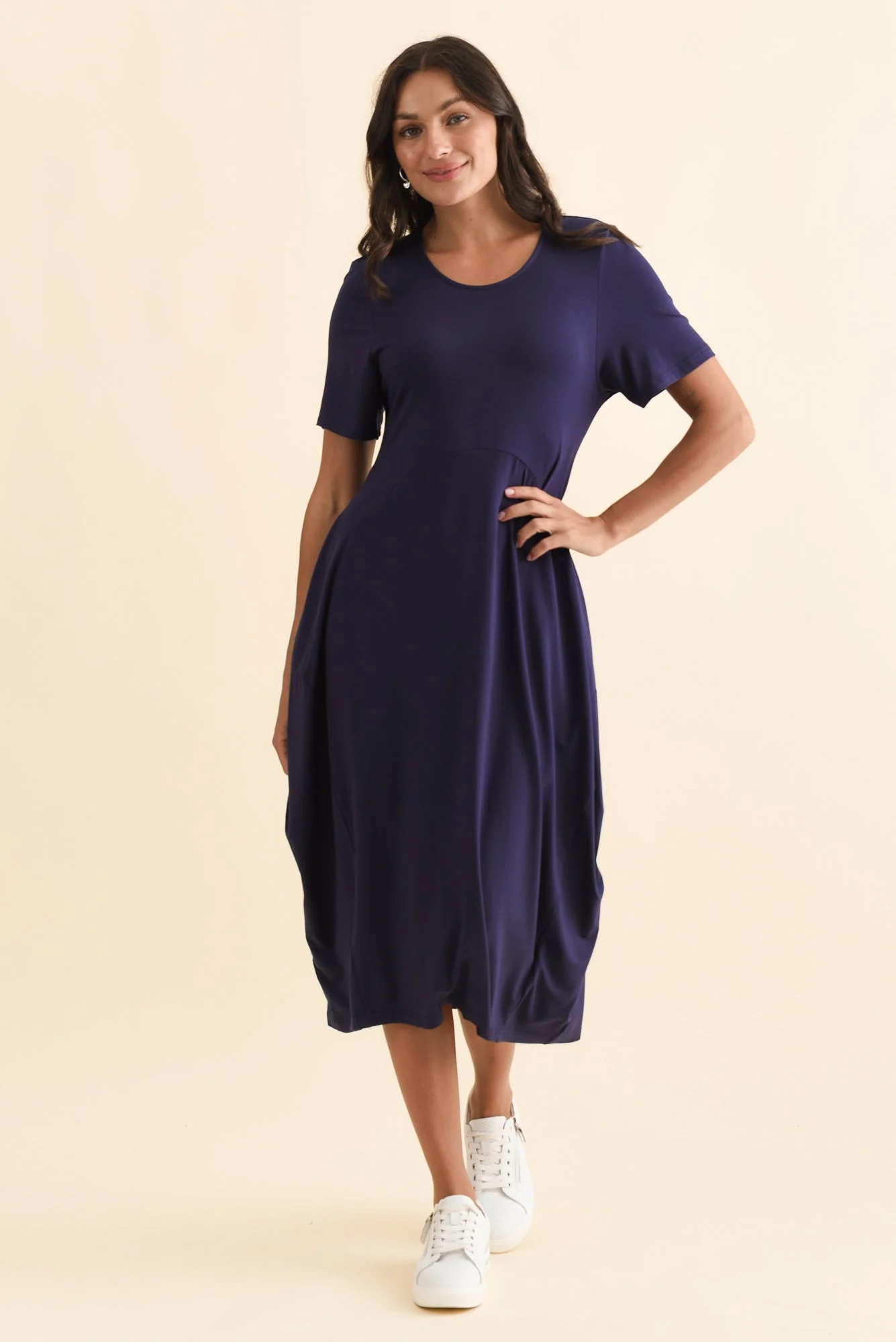Glenda Navy Short Sleeve Crescent Dress - Image 8