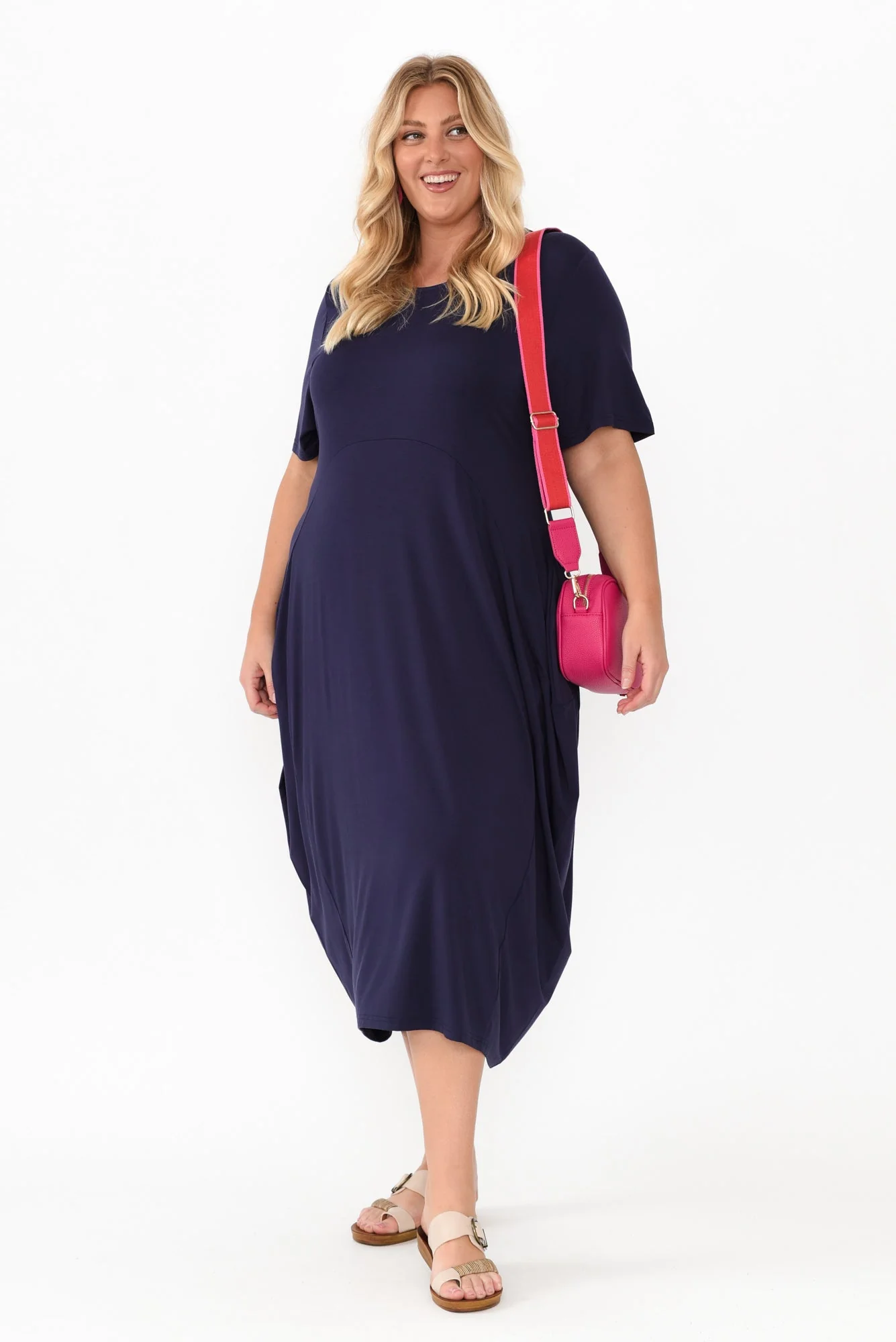 Glenda Navy Short Sleeve Crescent Dress - Image 9