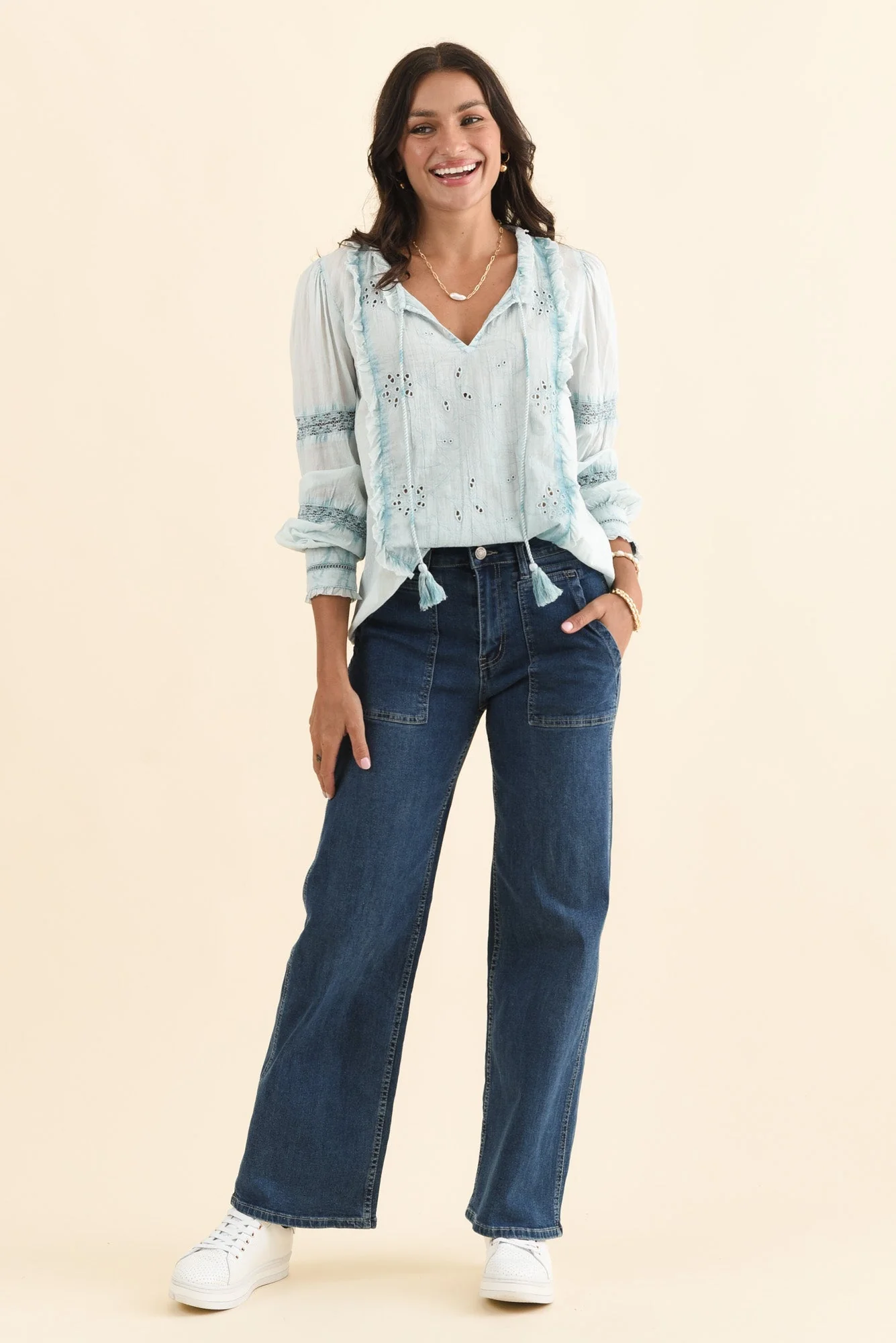 Gloria Blue Embroidered Cotton Top - Image 2