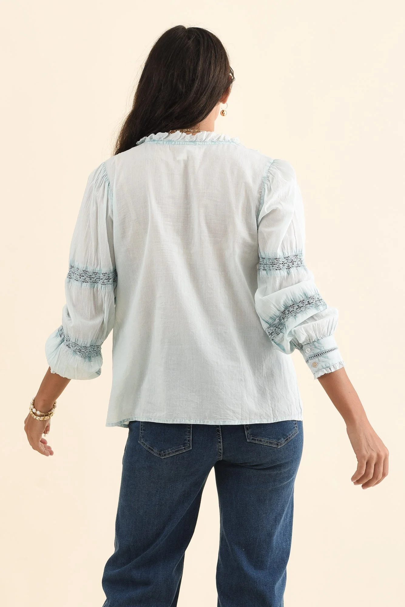 Gloria Blue Embroidered Cotton Top - Image 4