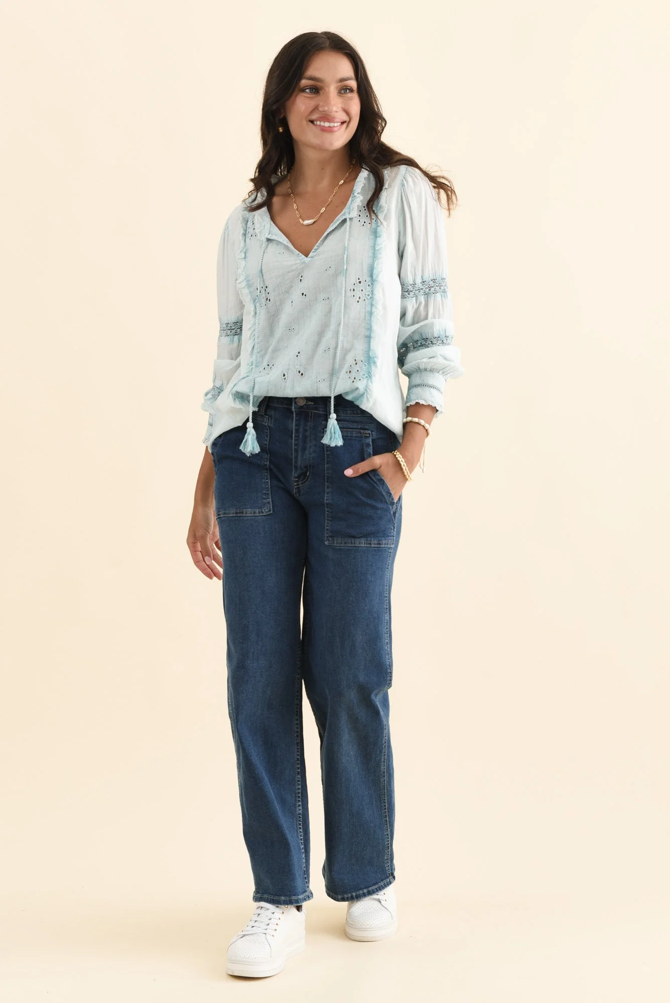 Gloria Blue Embroidered Cotton Top - Image 6