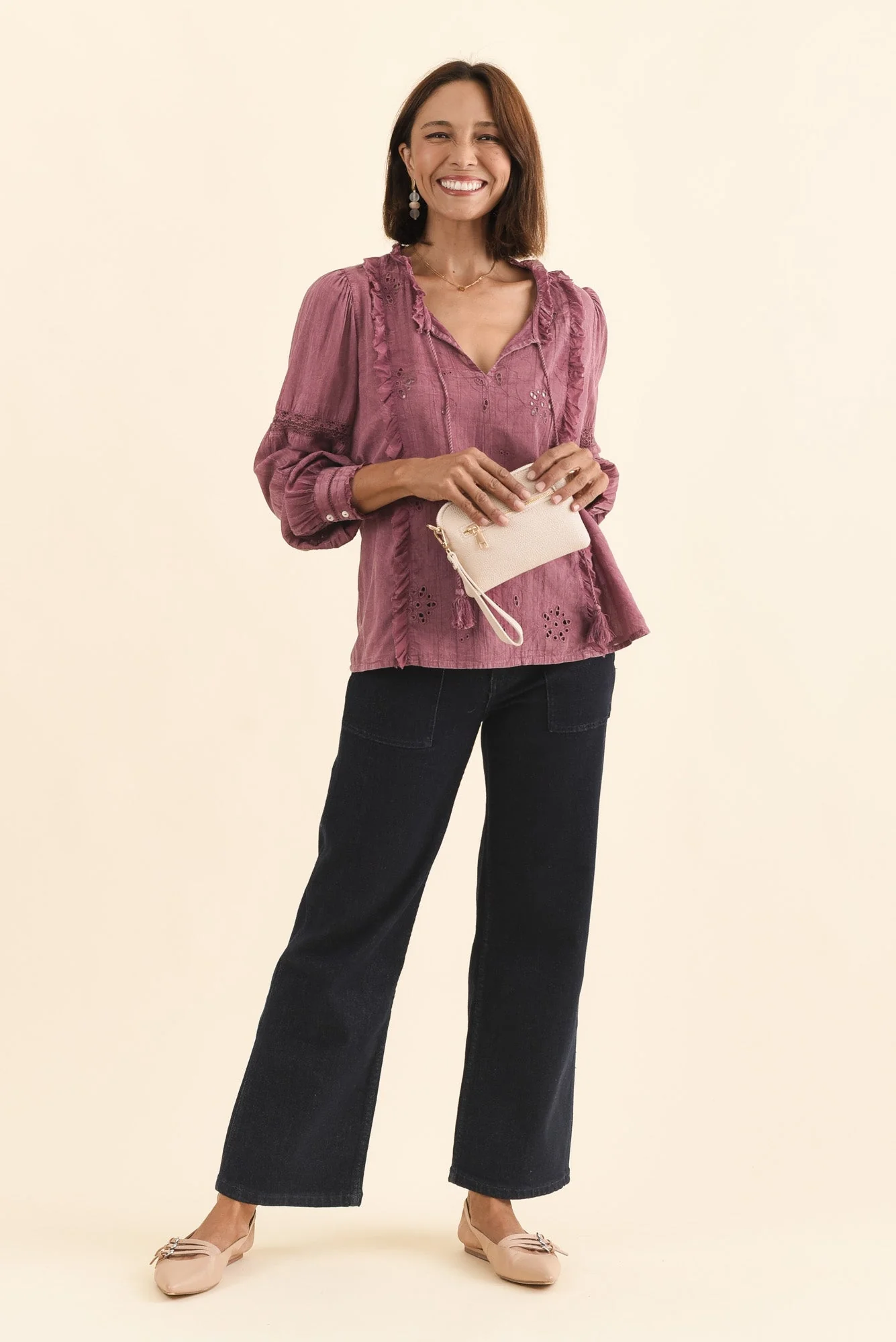 Gloria Dark Pink Embroidered Cotton Top - Image 2