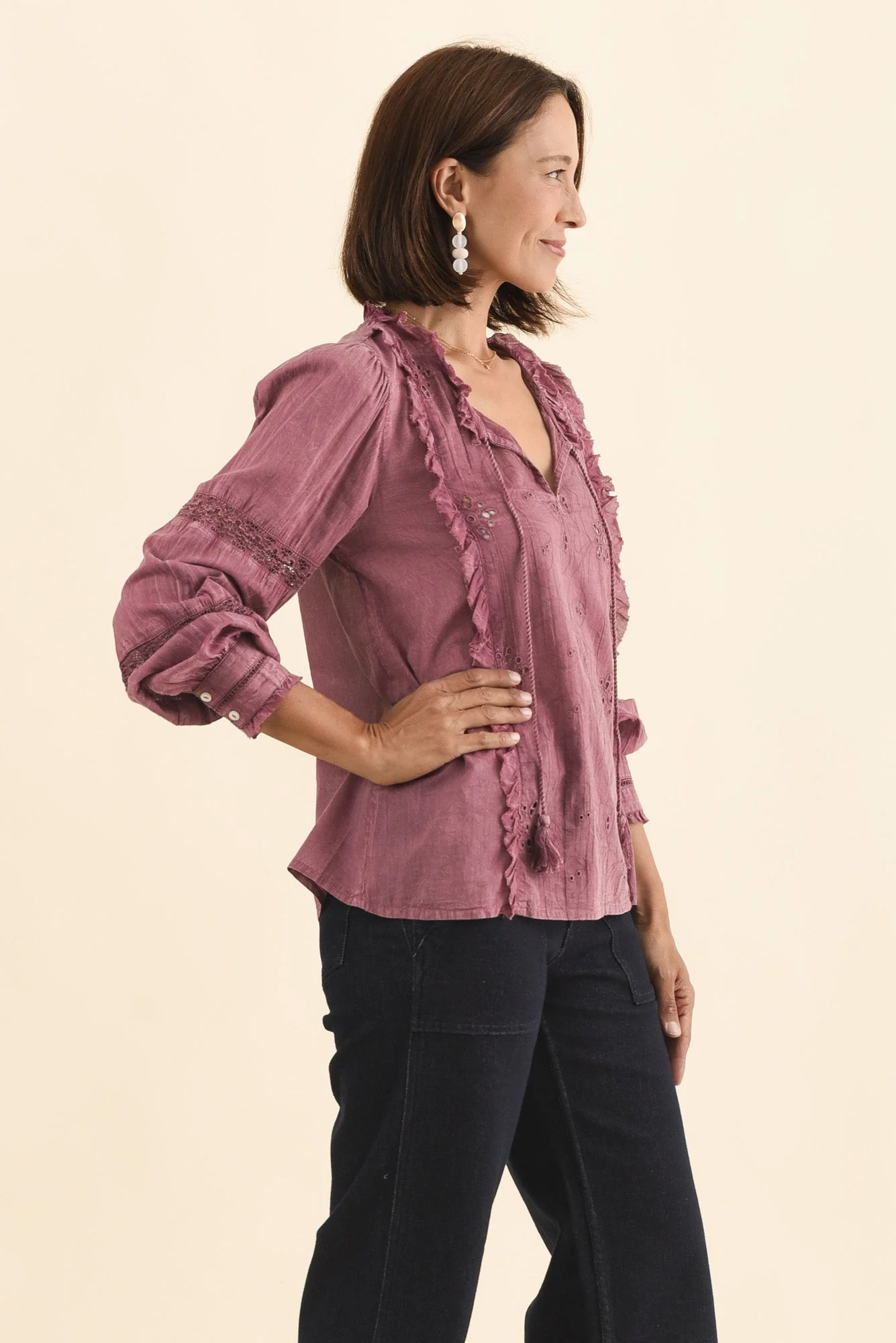 Gloria Dark Pink Embroidered Cotton Top - Image 3