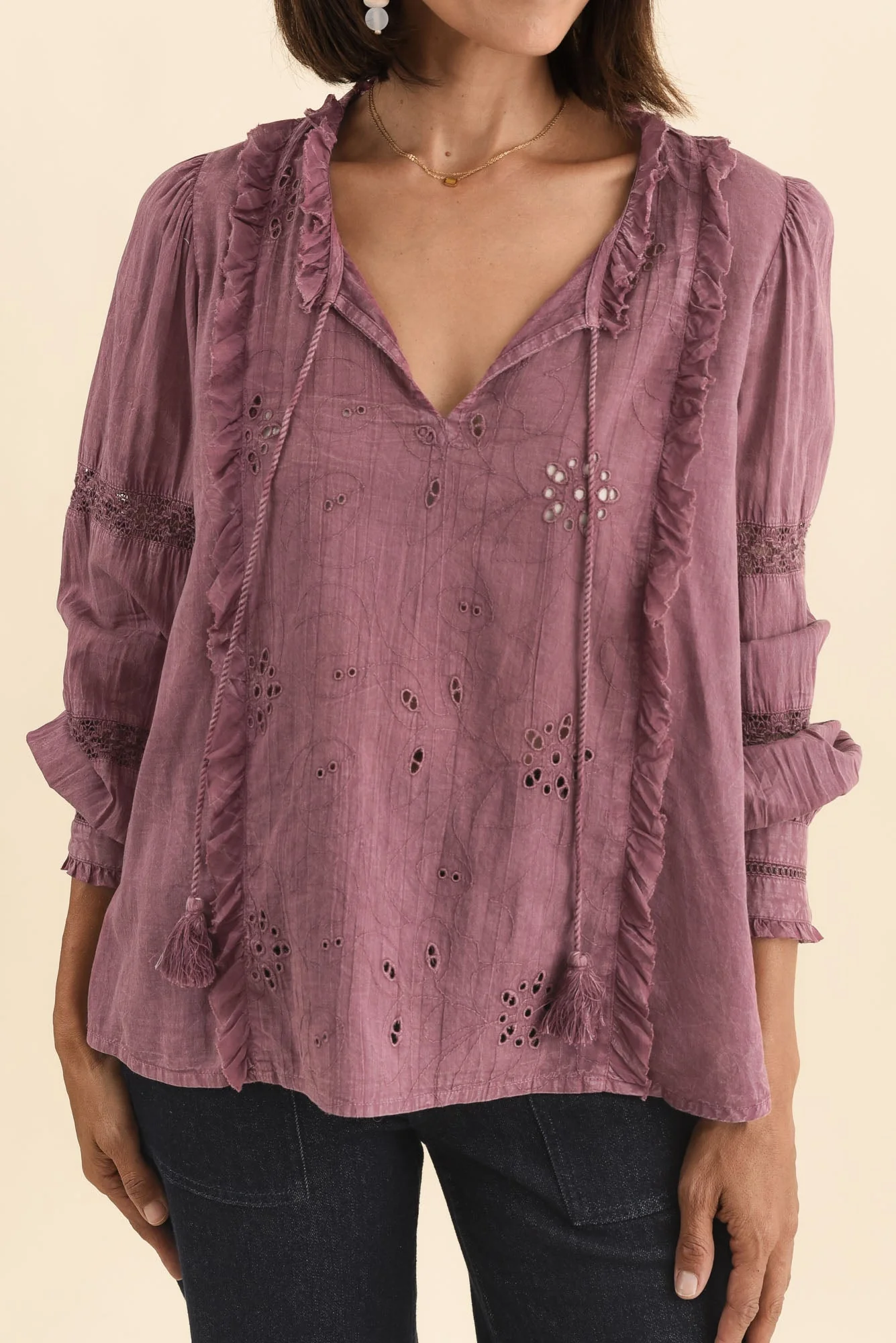 Gloria Dark Pink Embroidered Cotton Top - Image 5