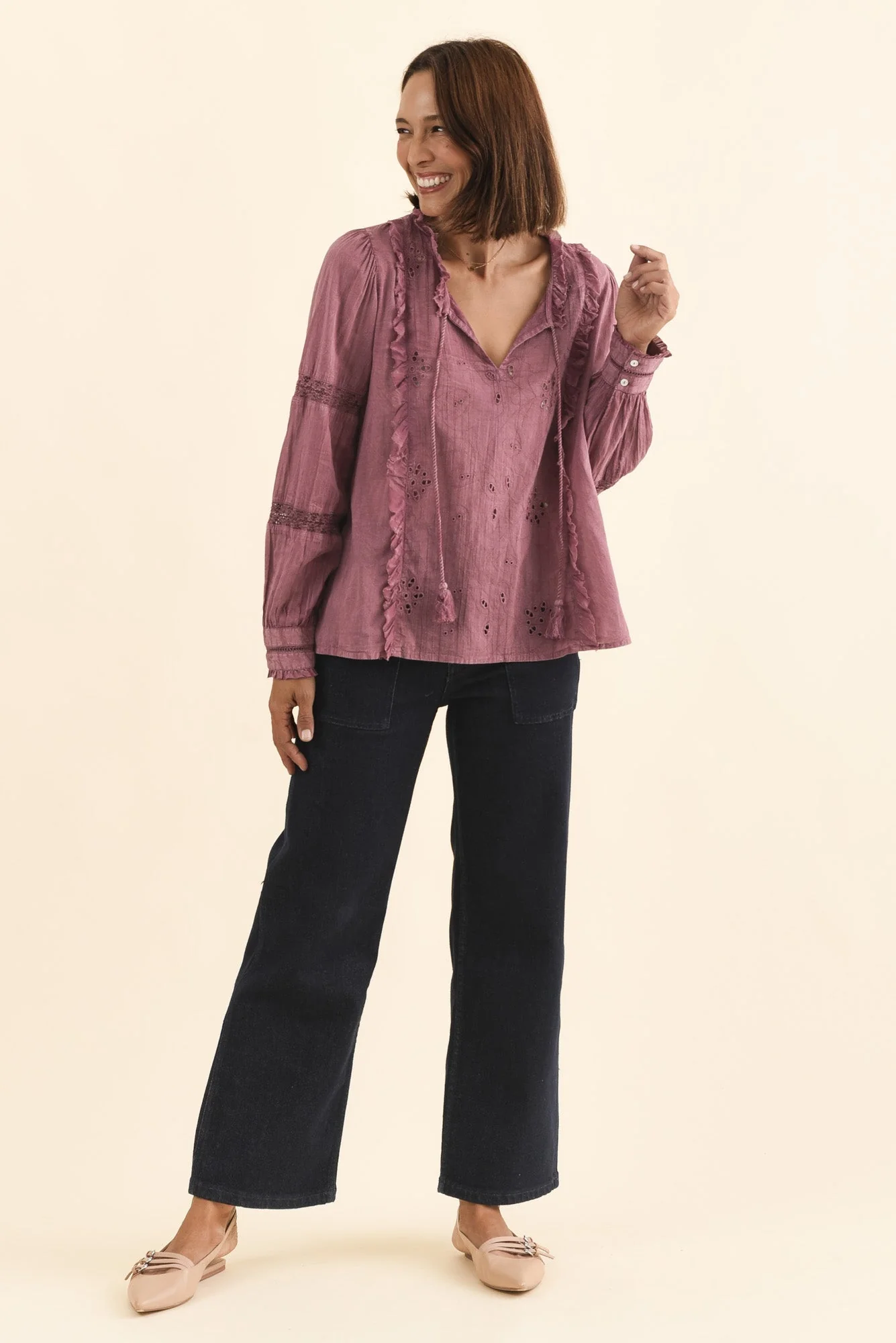 Gloria Dark Pink Embroidered Cotton Top - Image 6