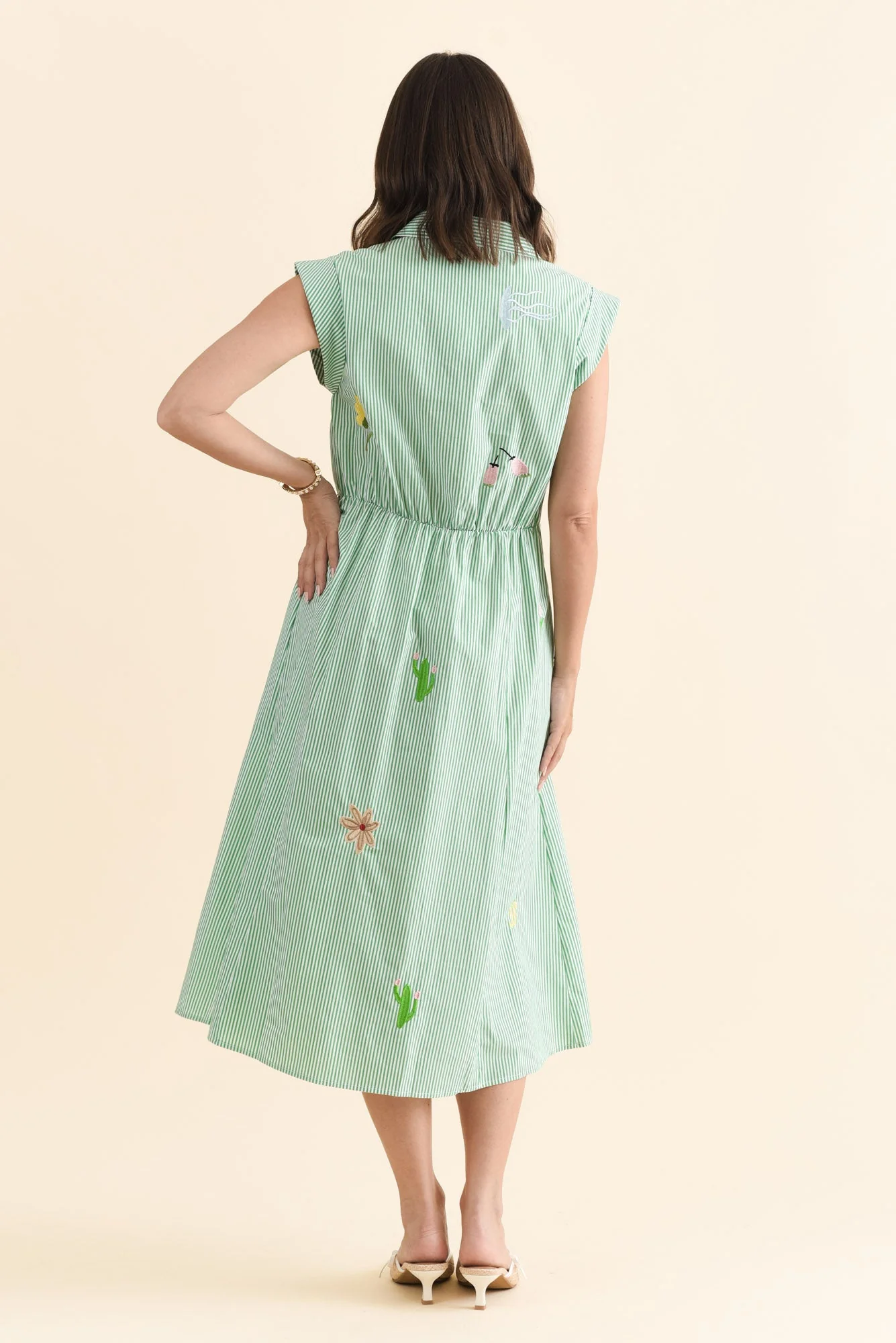 Gloria Green Stripe Cotton Tie Dress - Image 4