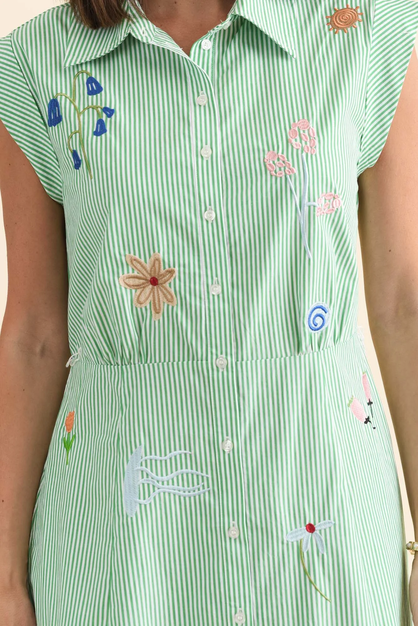 Gloria Green Stripe Cotton Tie Dress - Image 5