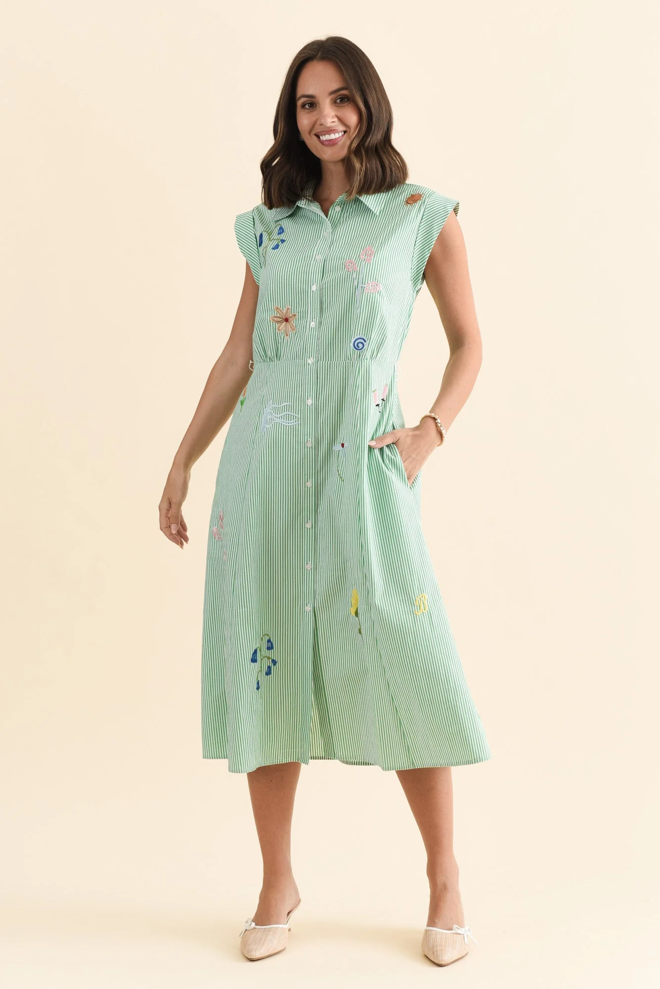 Gloria Green Stripe Cotton Tie Dress - Image 6