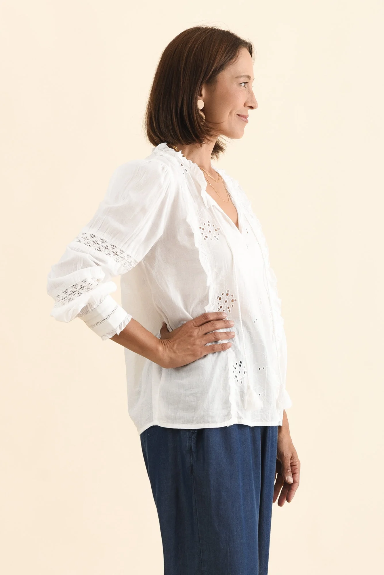 Gloria White Embroidered Cotton Top - Image 3