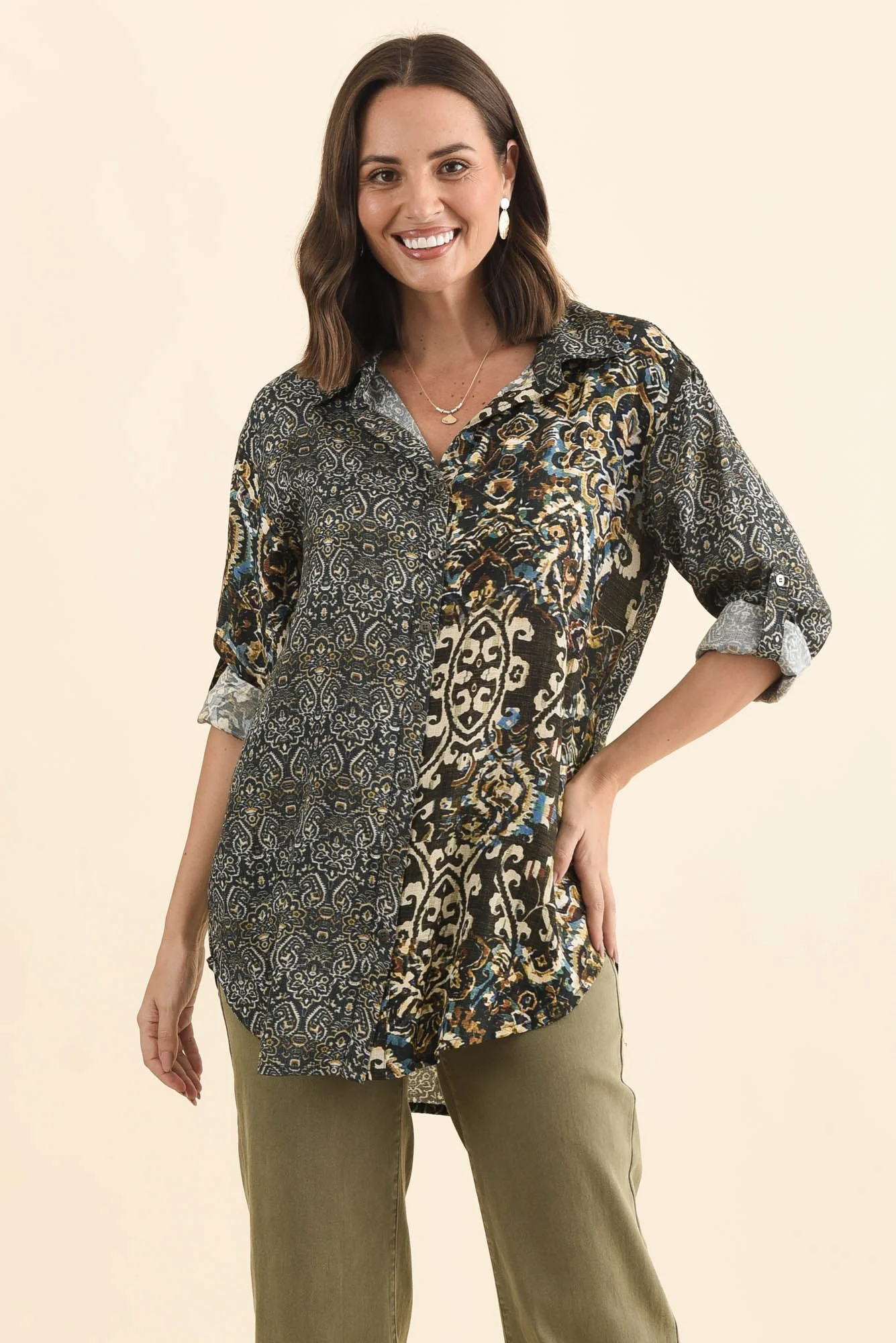 Goda Forest Green Motif Button Shirt - Image 2