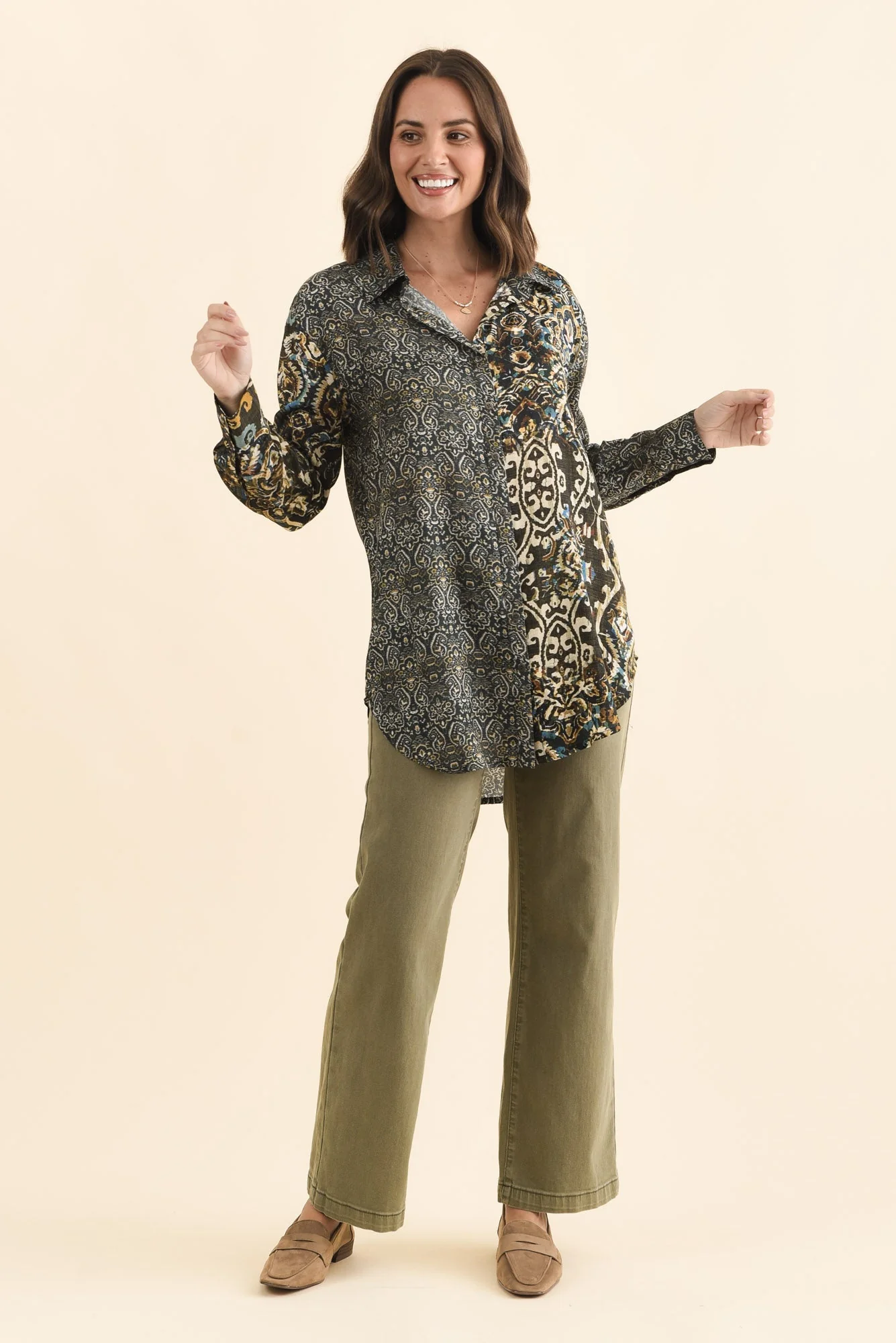 Goda Forest Green Motif Button Shirt - Image 3
