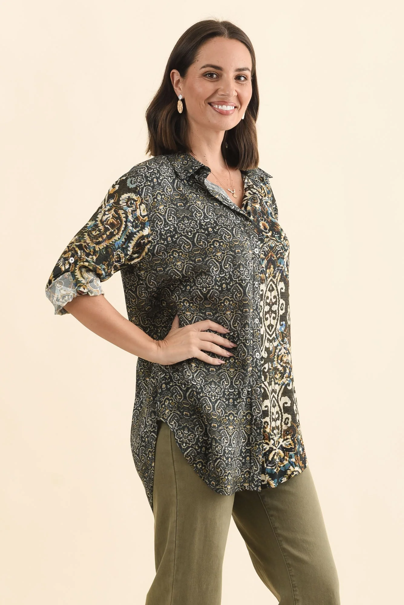 Goda Forest Green Motif Button Shirt - Image 4