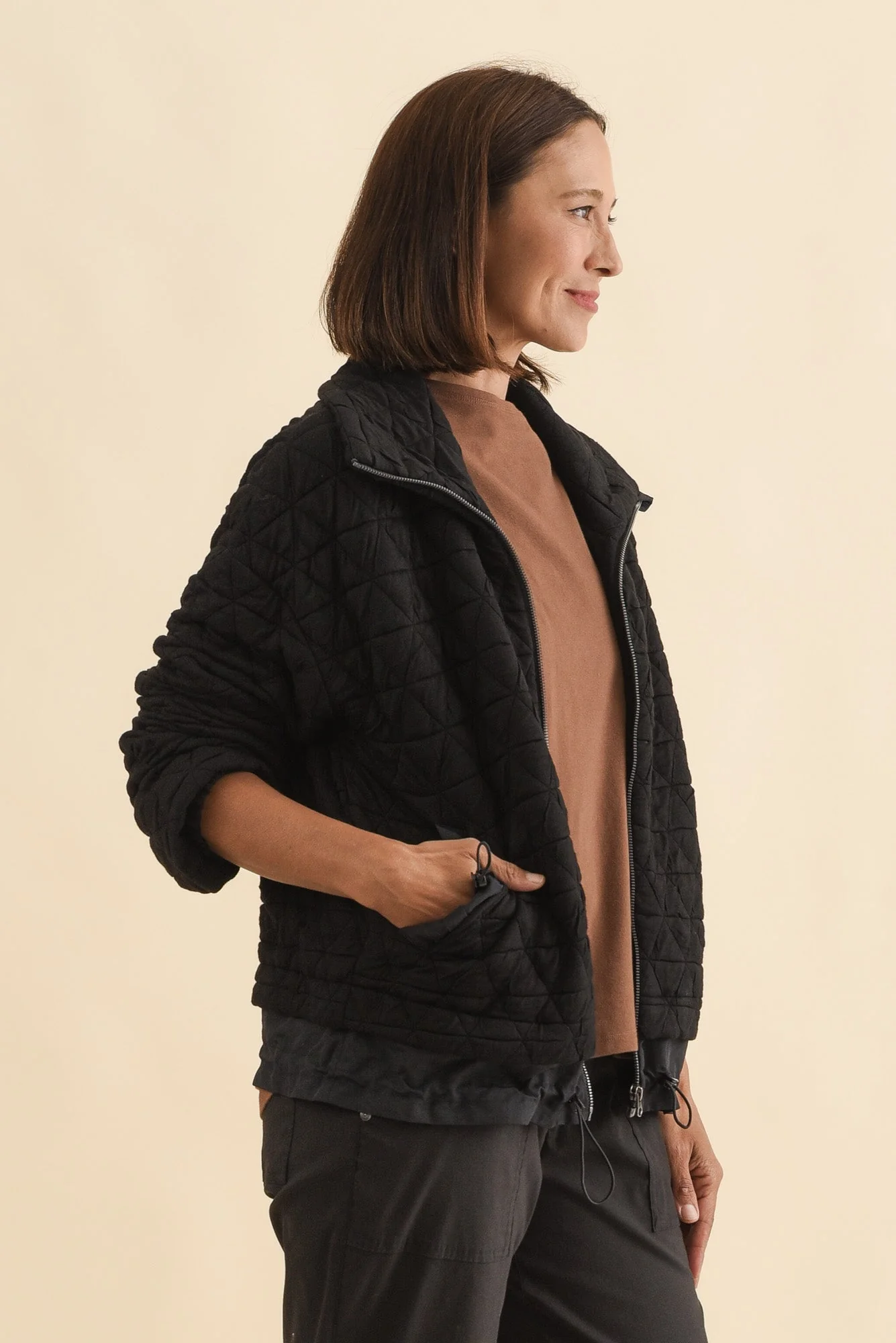 Grace Black Bamboo Quilted Jacket - Image 3
