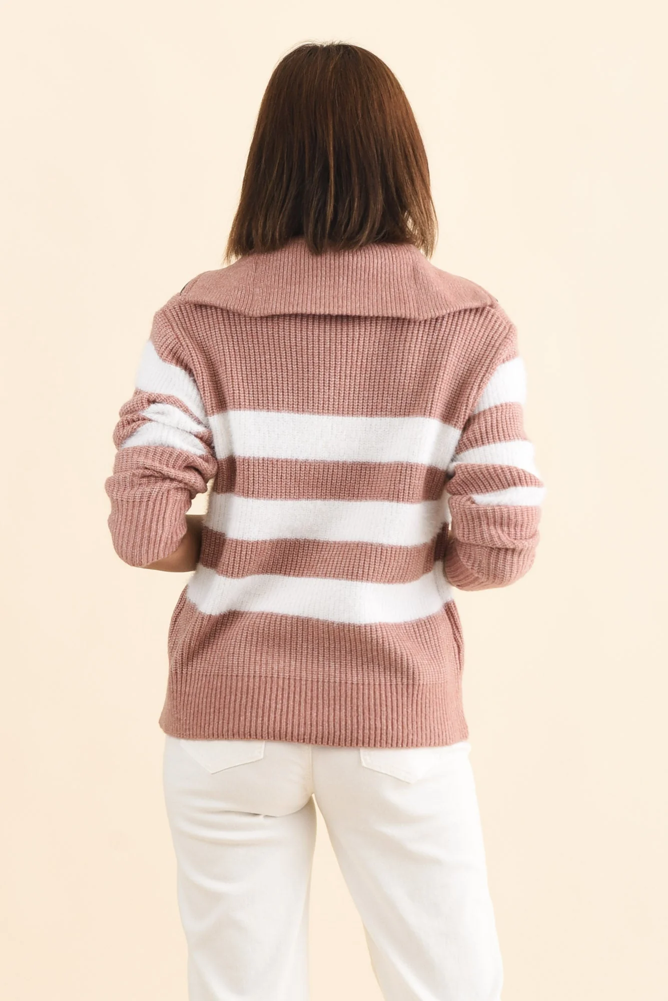 Gracie Pink Stripe Half Zip Knit Jumper - Image 4