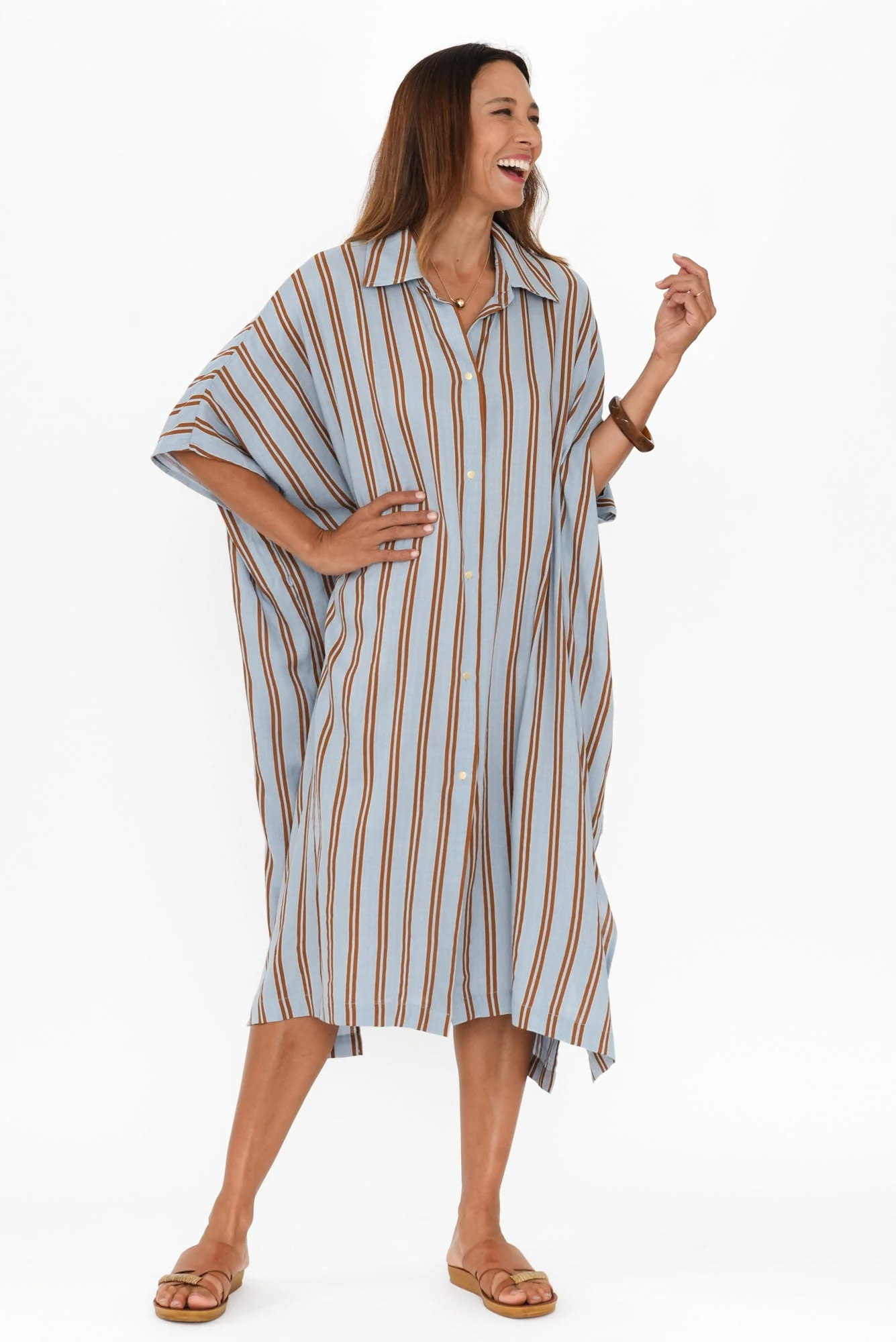 Grounded Blue Stripe Tie Dress - Image 6