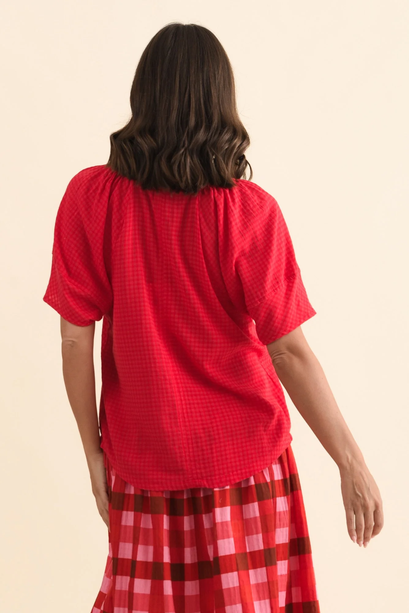 Grove Red Check Cotton Blend Top - Image 4