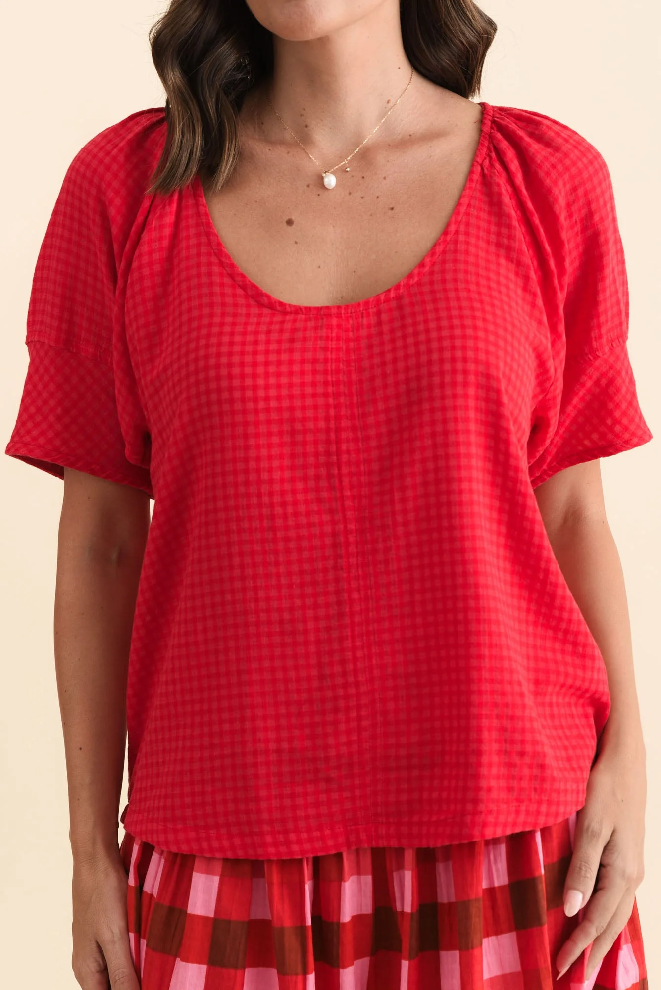 Grove Red Check Cotton Blend Top - Image 5