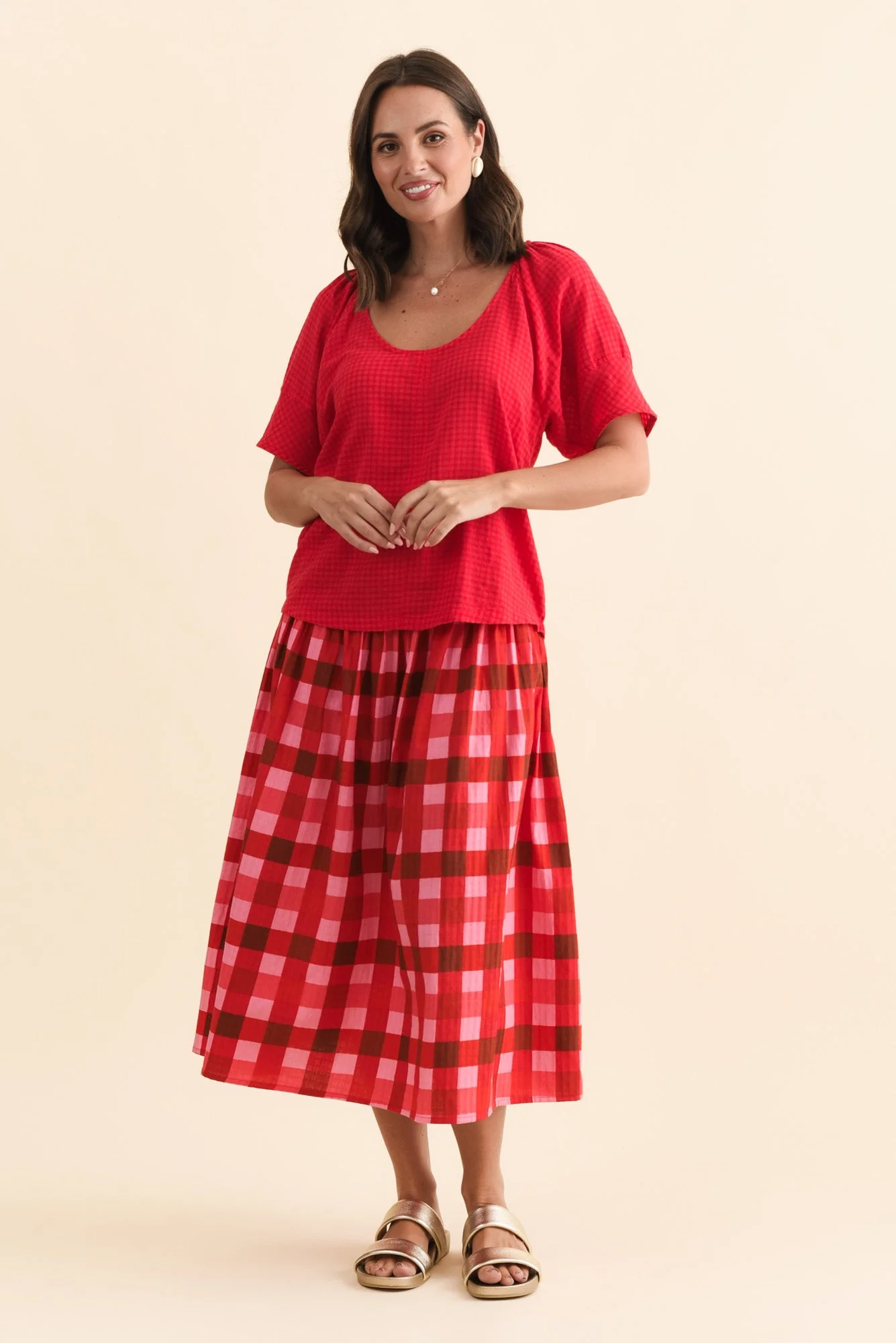 Grove Red Check Cotton Blend Top - Image 6