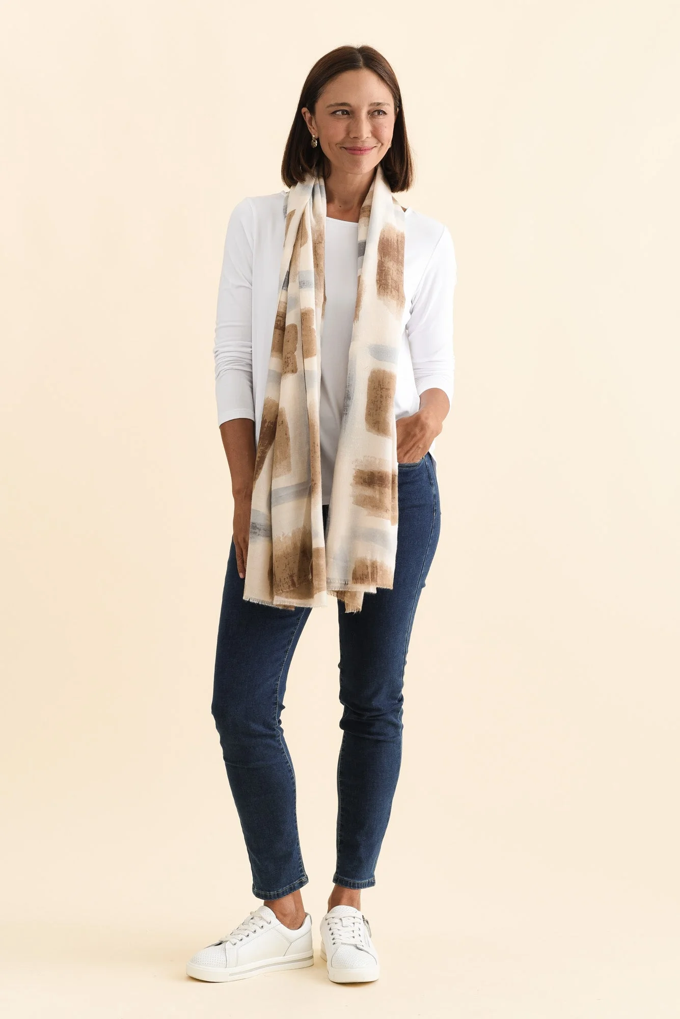 Gutha Cream Abstract Scarf - Image 2