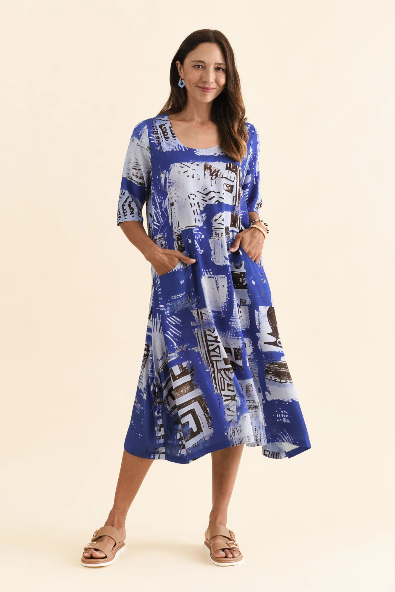 Hailee Blue Mosaic Linen Cotton Dress - Image 2