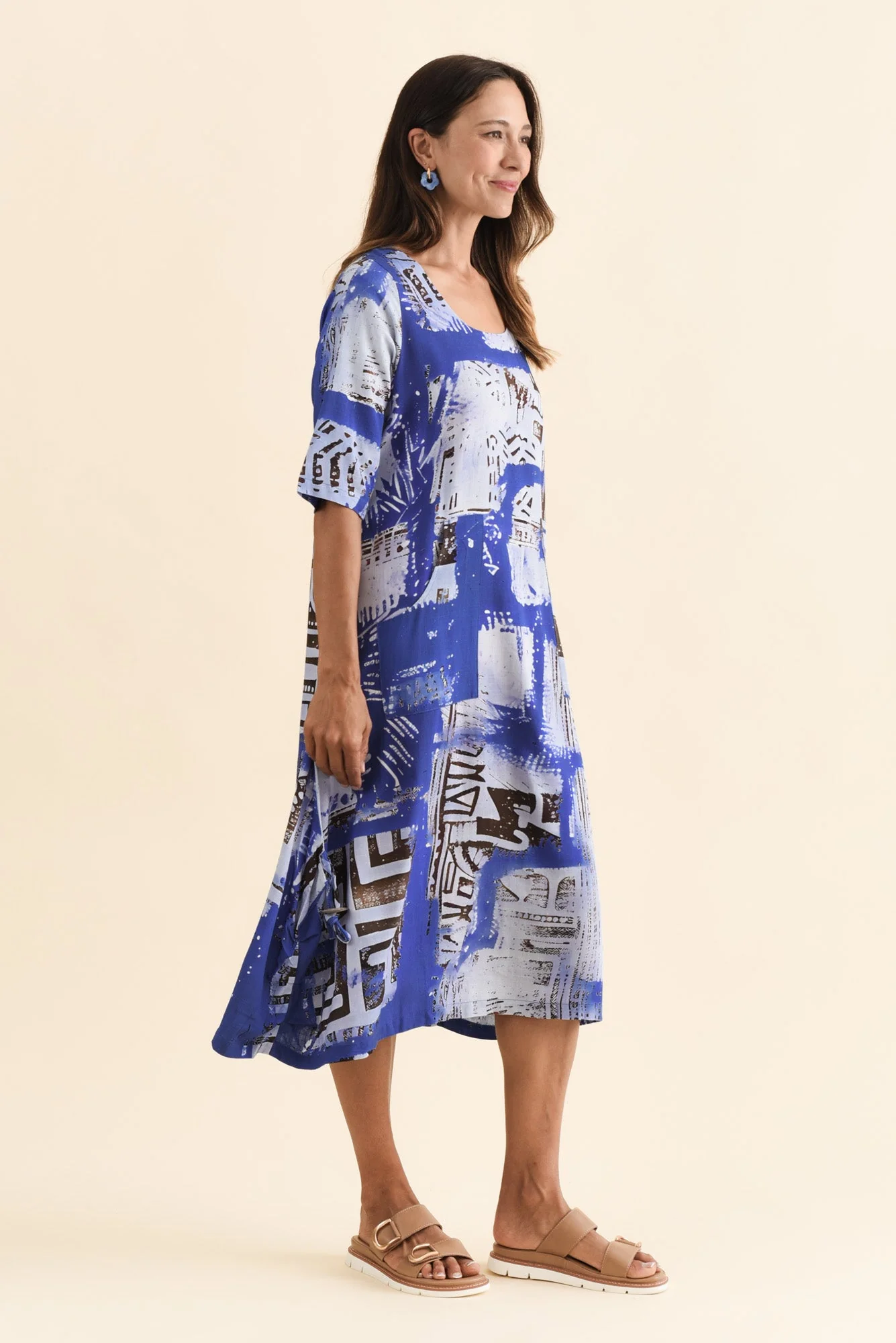 Hailee Blue Mosaic Linen Cotton Dress - Image 3