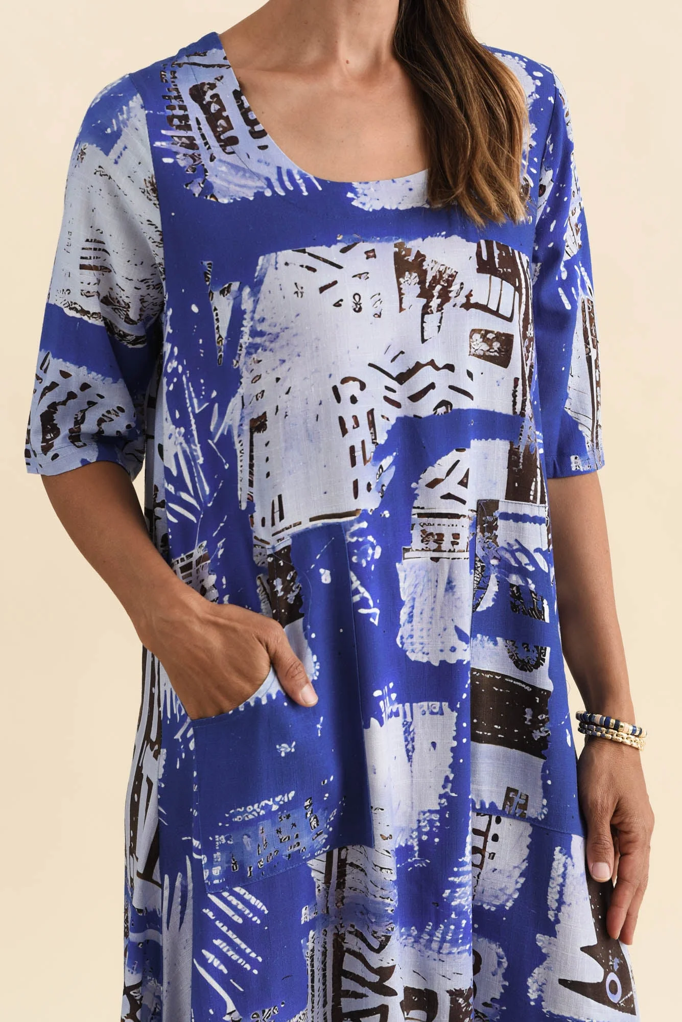 Hailee Blue Mosaic Linen Cotton Dress - Image 5