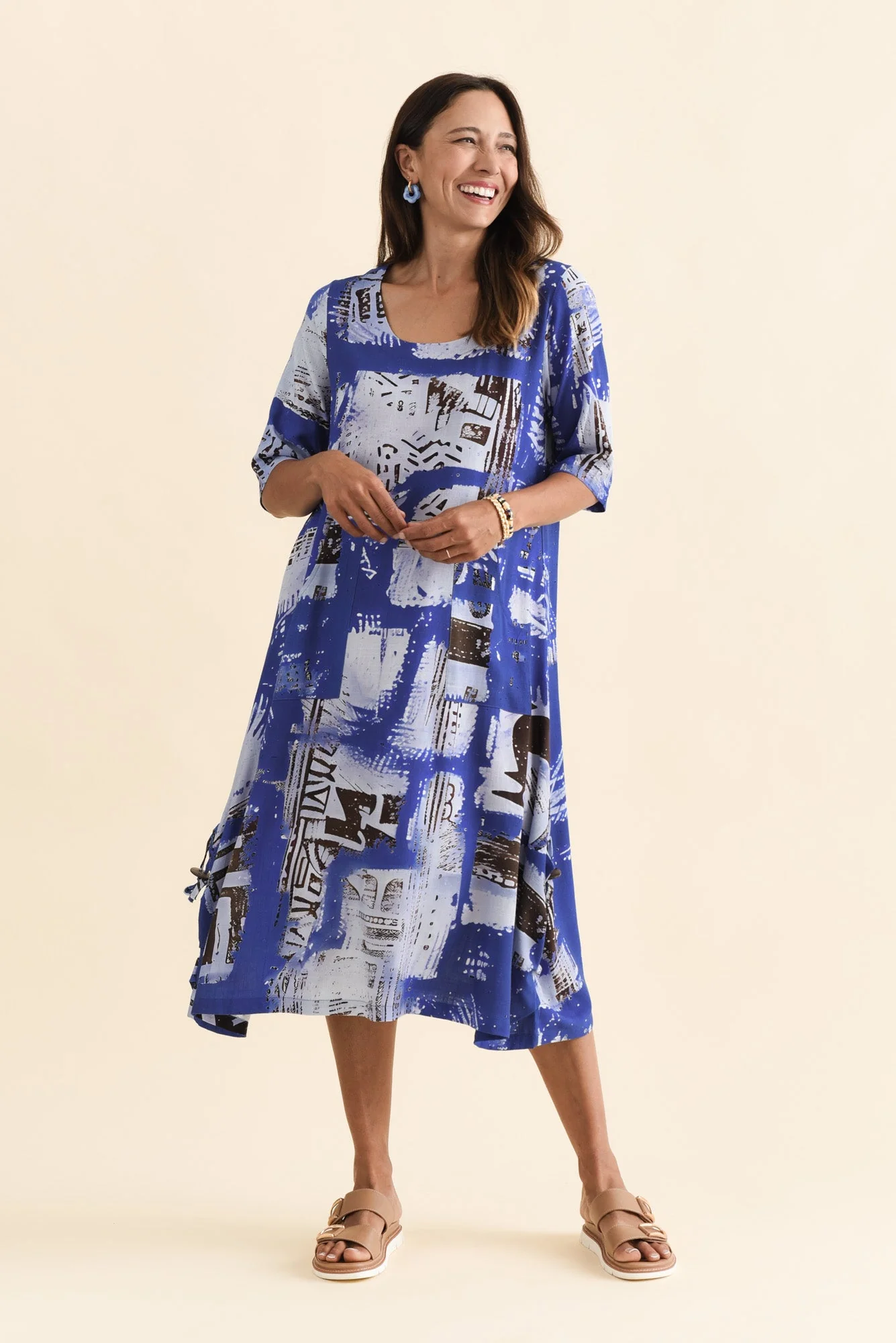 Hailee Blue Mosaic Linen Cotton Dress - Image 6