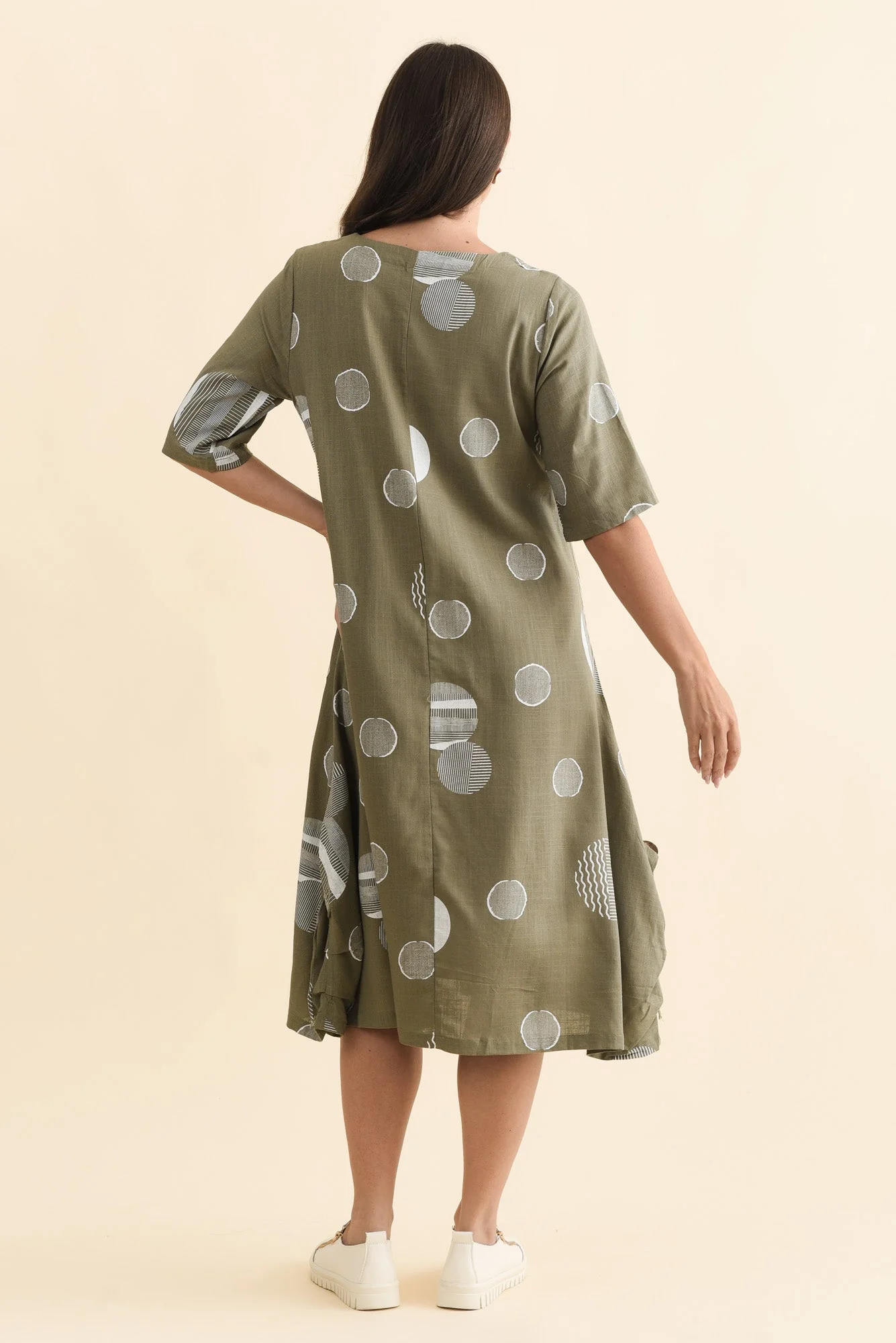 Hailee Olive Spot Linen Cotton Dress - Image 4