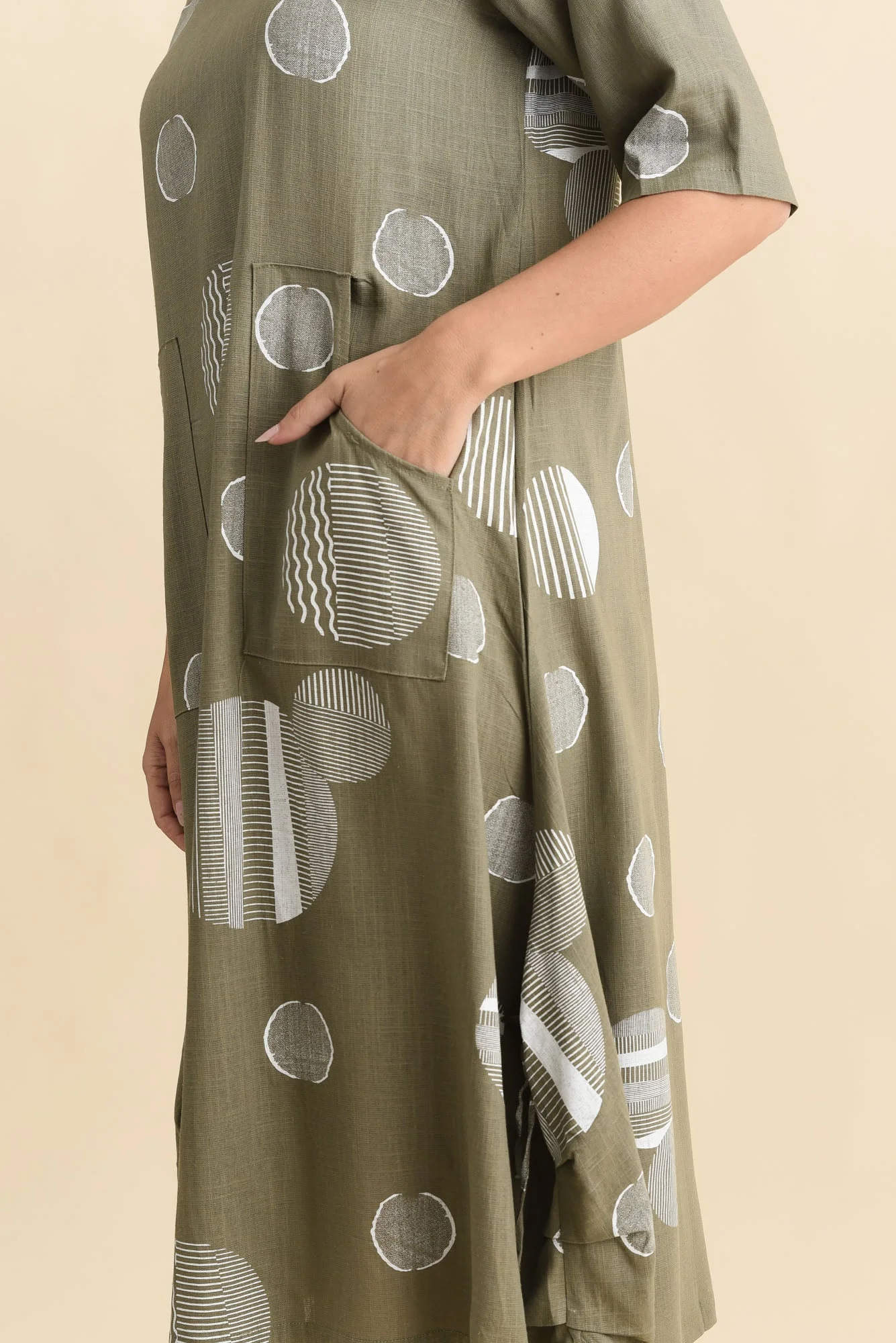 Hailee Olive Spot Linen Cotton Dress - Image 5