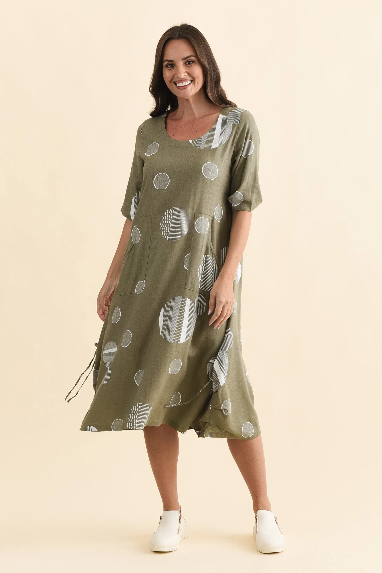 Hailee Olive Spot Linen Cotton Dress - Image 6