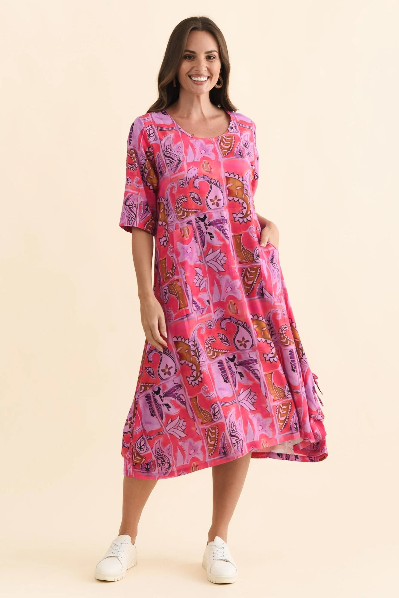 Hailee Pink Paisley Linen Cotton Dress - Image 2