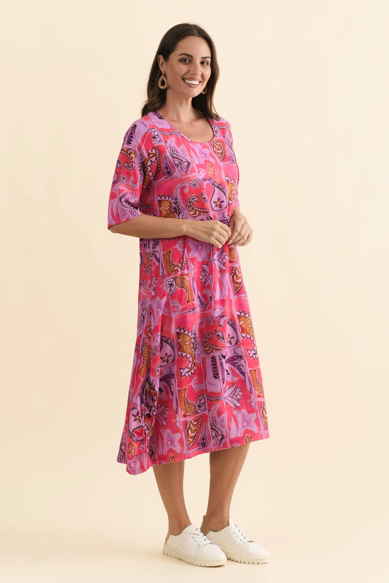 Hailee Pink Paisley Linen Cotton Dress - Image 3