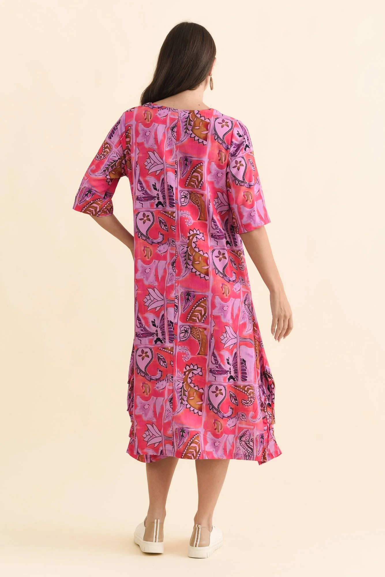 Hailee Pink Paisley Linen Cotton Dress - Image 4
