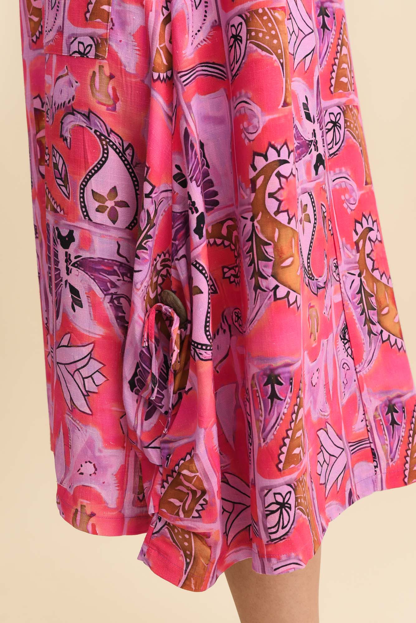 Hailee Pink Paisley Linen Cotton Dress - Image 5