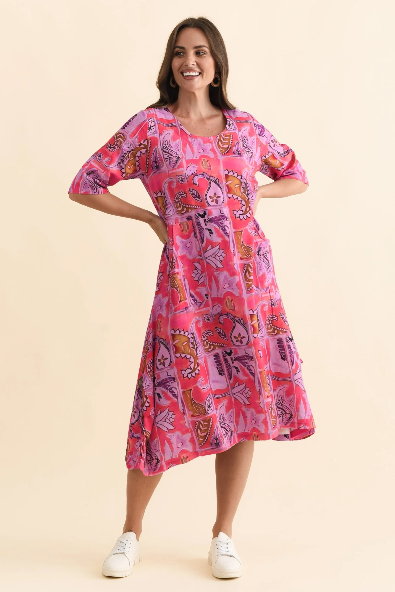 Hailee Pink Paisley Linen Cotton Dress - Image 6