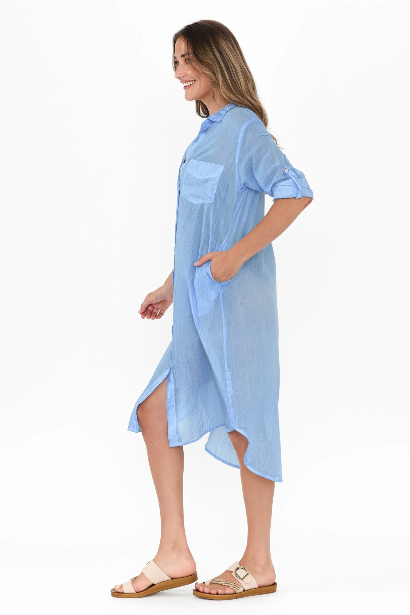 Hailey Blue Cotton Button Kaftan - Image 4