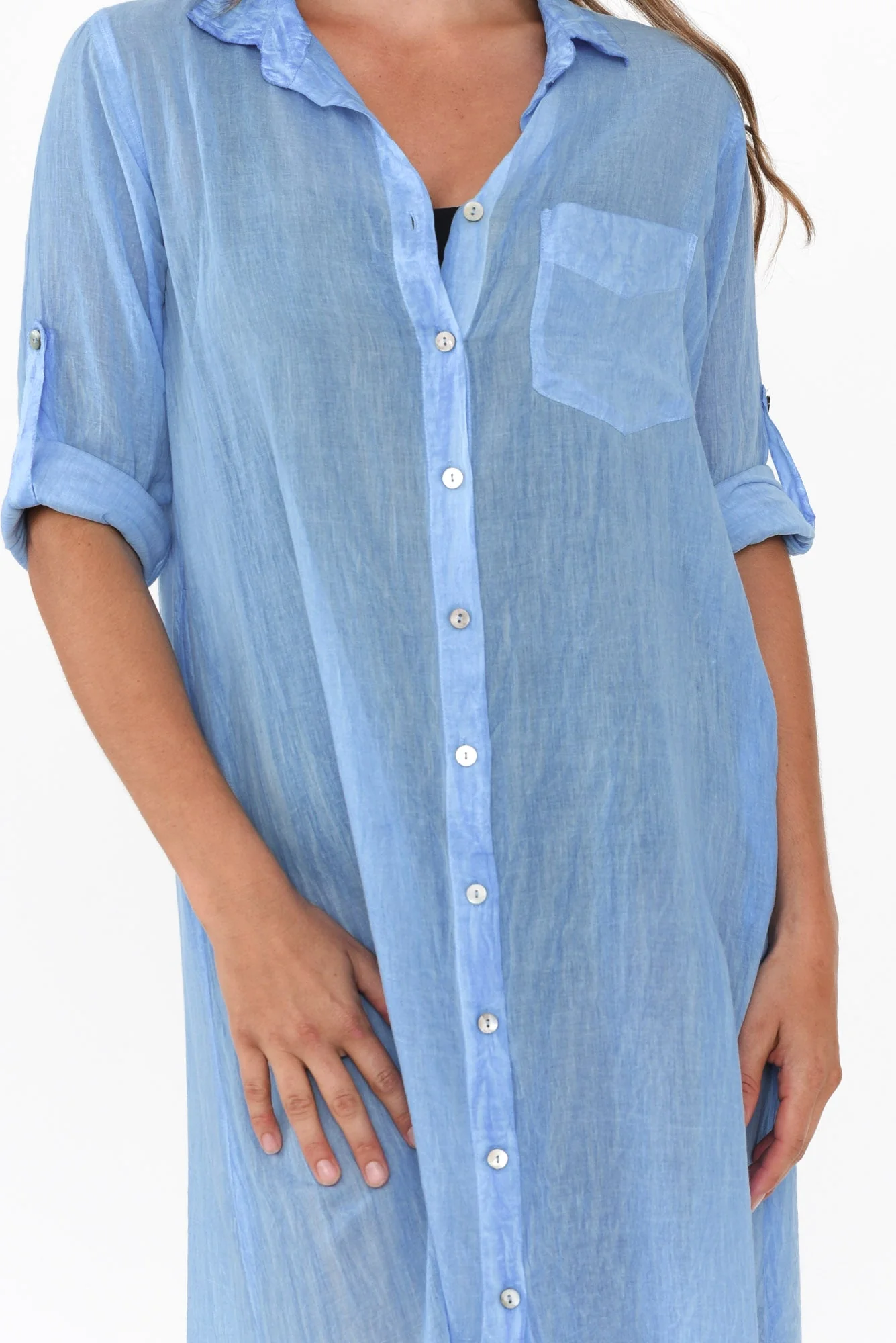 Hailey Blue Cotton Button Kaftan - Image 6