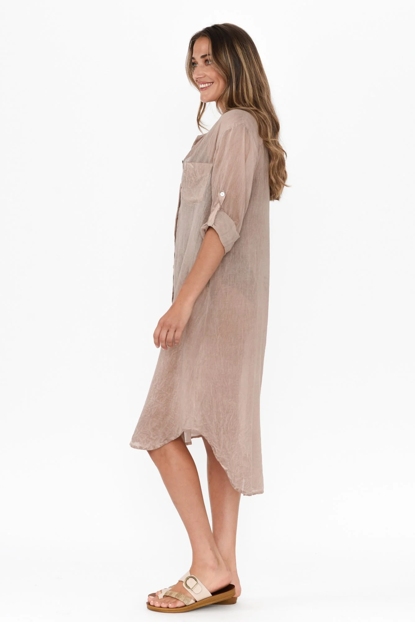 Hailey Taupe Cotton Button Kaftan - Image 4