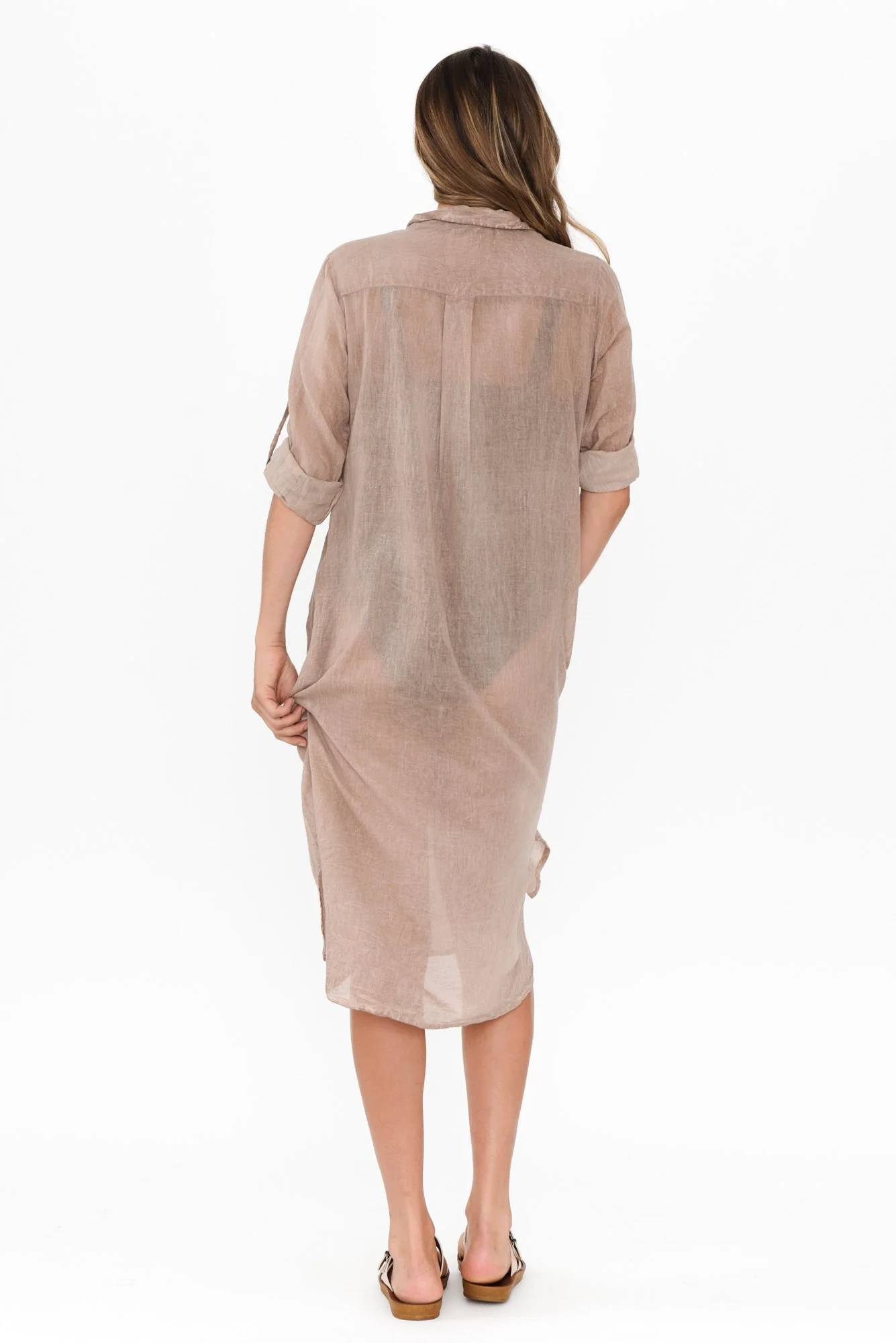Hailey Taupe Cotton Button Kaftan - Image 5