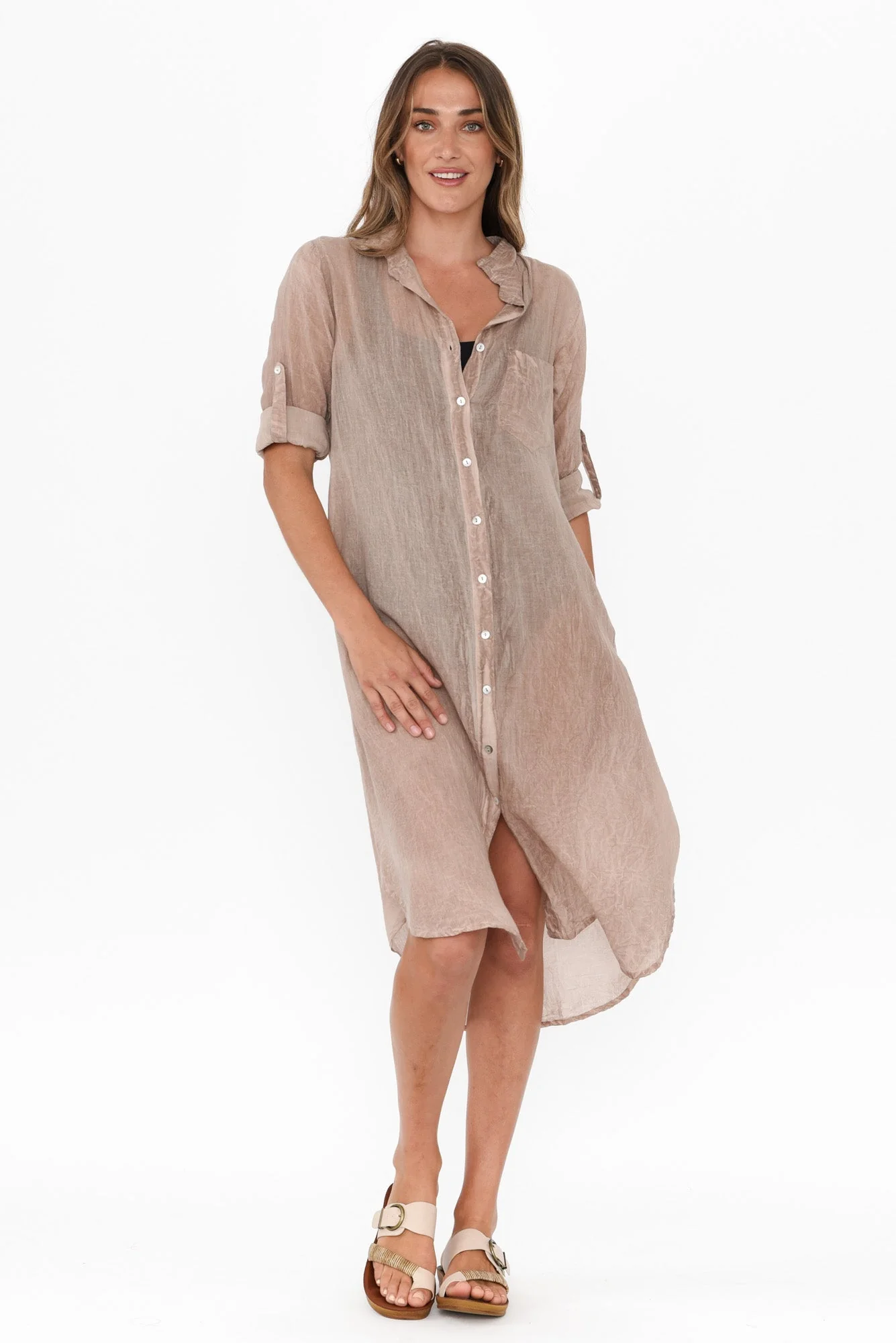 Hailey Taupe Cotton Button Kaftan - Image 7