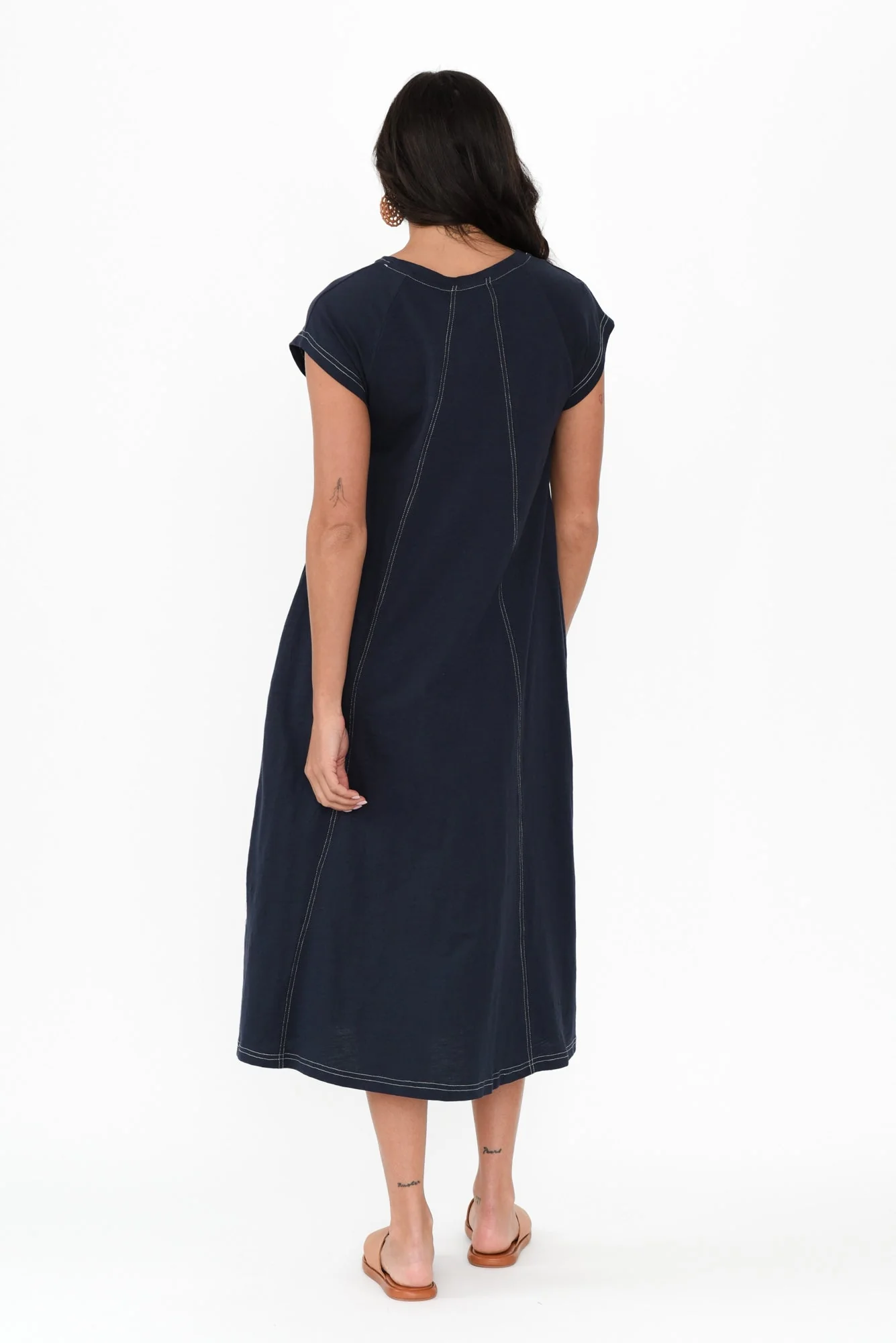 Haisley Navy Contrast Cotton Dress - Image 4