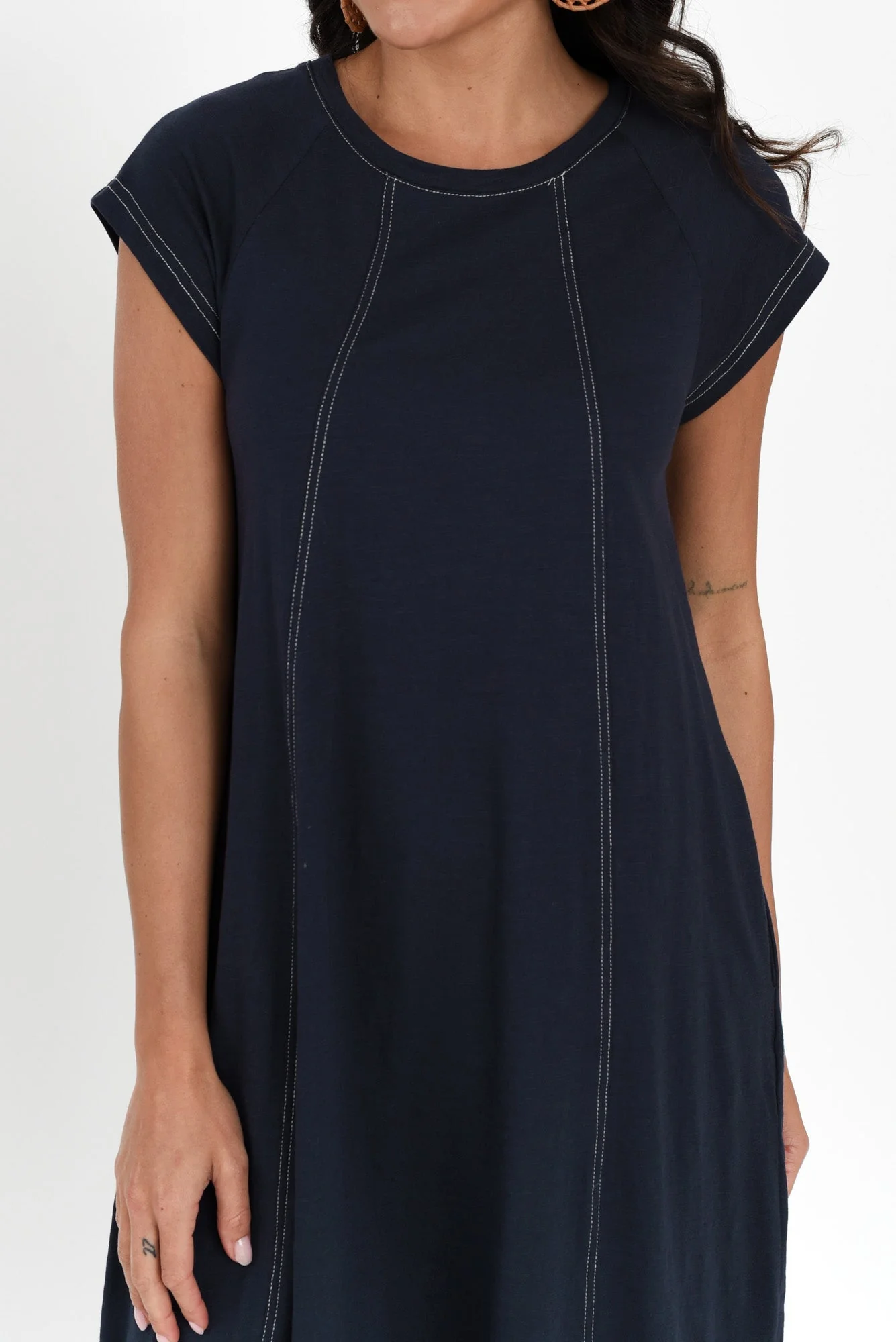 Haisley Navy Contrast Cotton Dress - Image 5