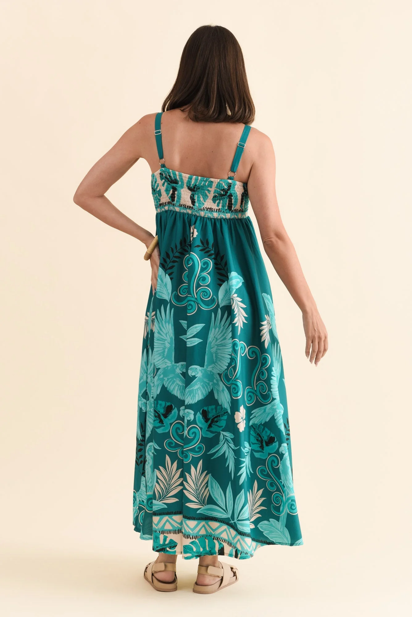 Haly Blue Tropical Cotton Poplin Dress - Image 4
