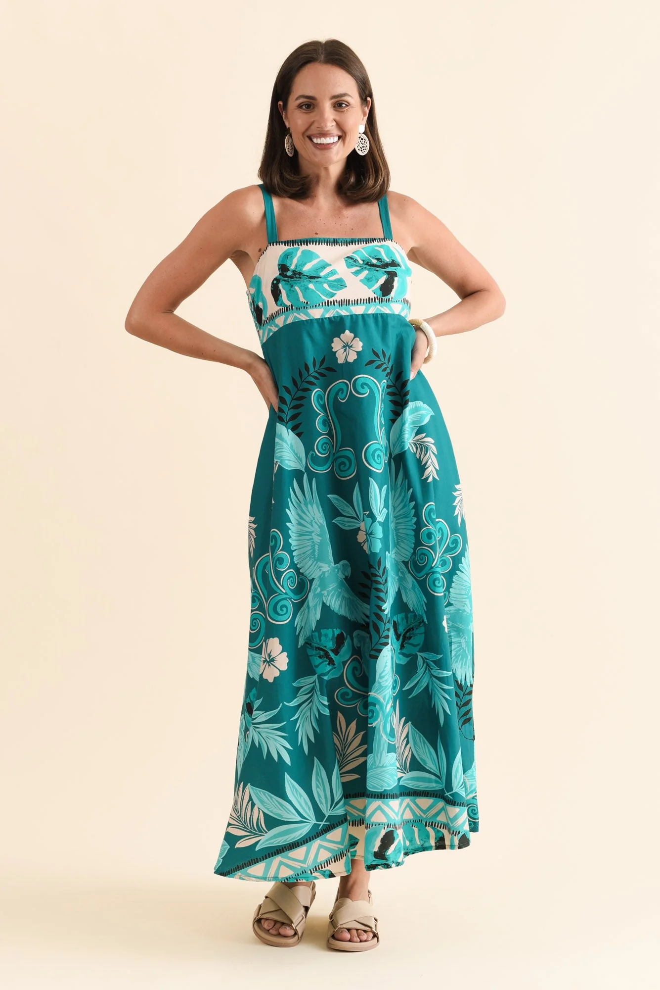 Haly Blue Tropical Cotton Poplin Dress - Image 6