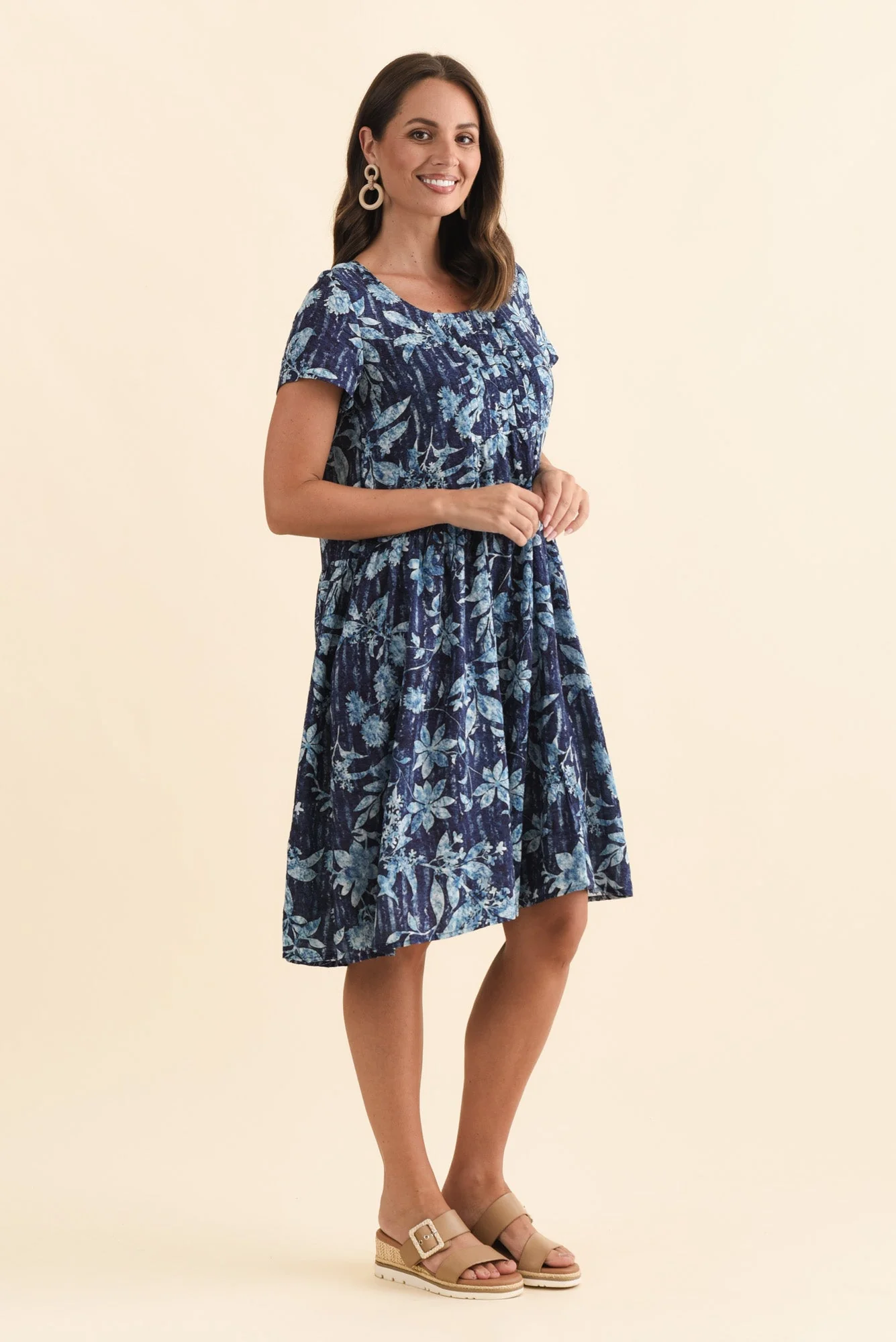 Hanoi Blue Floral Cotton Blend Dress - Image 3