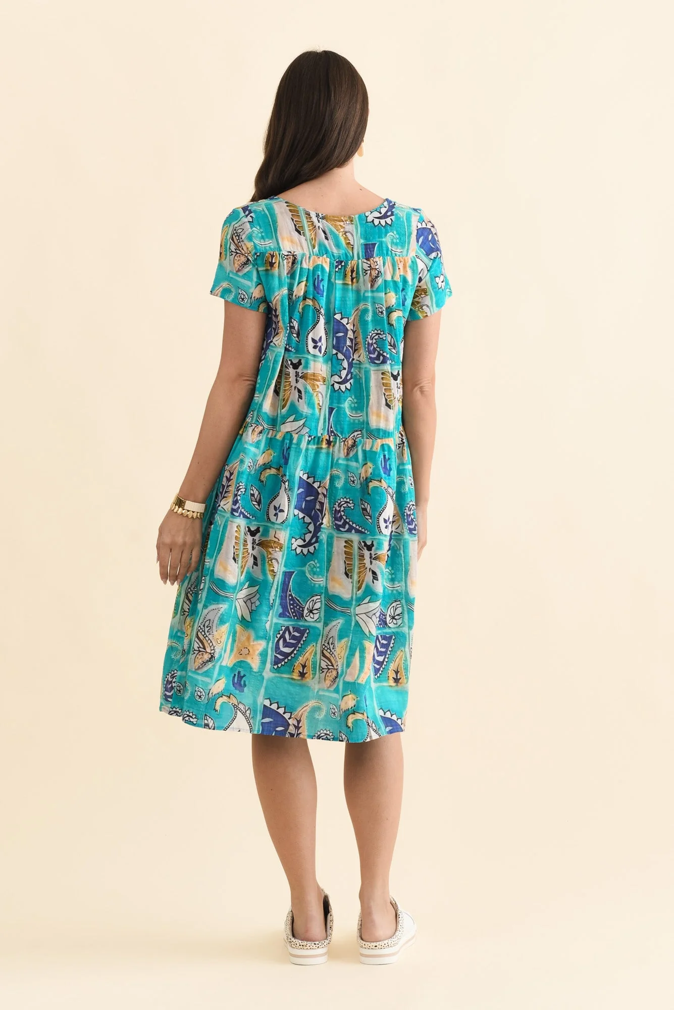 Hanoi Blue Paisley Cotton Blend Dress - Image 4