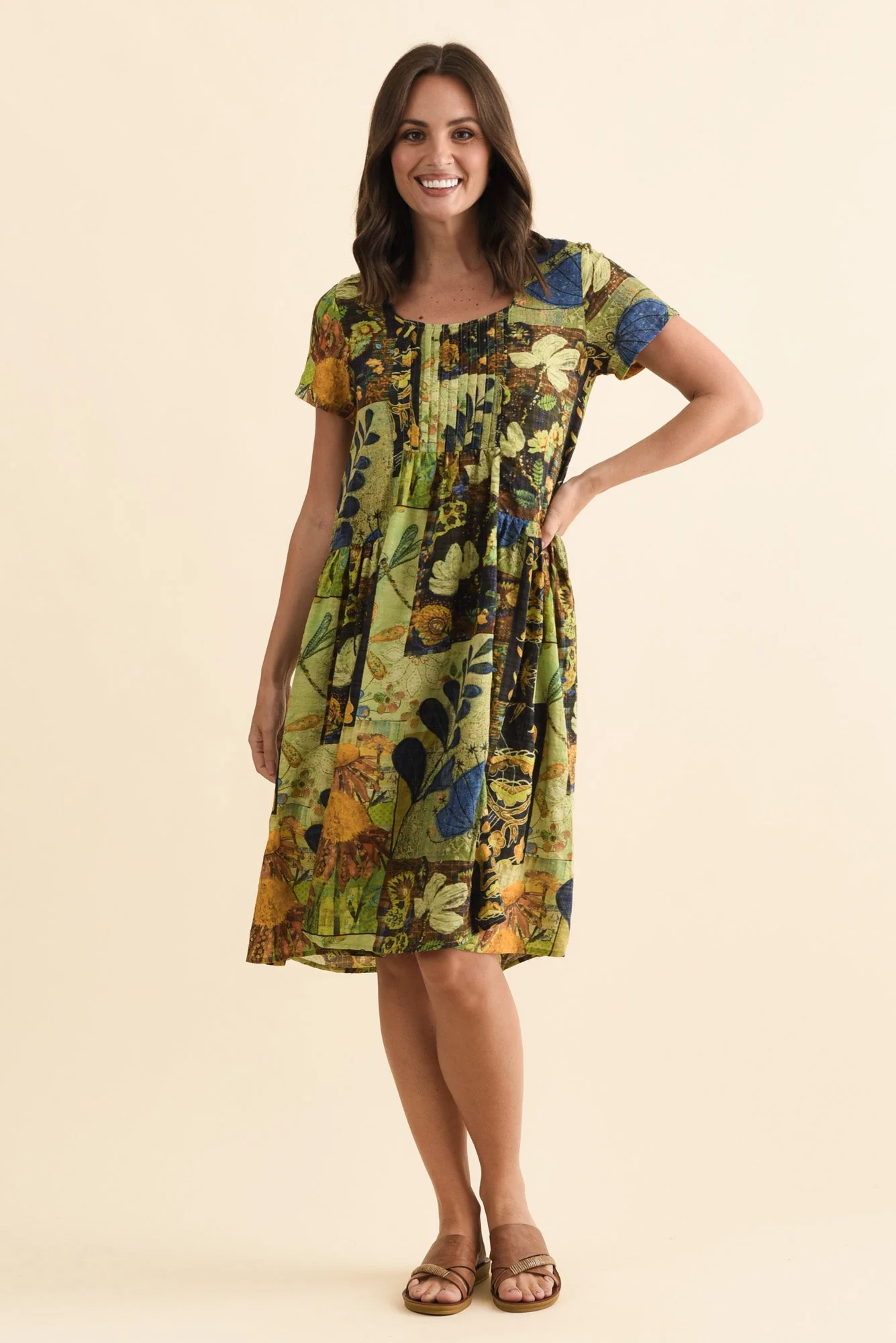 Hanoi Green Botanical Cotton Blend Dress - Image 2