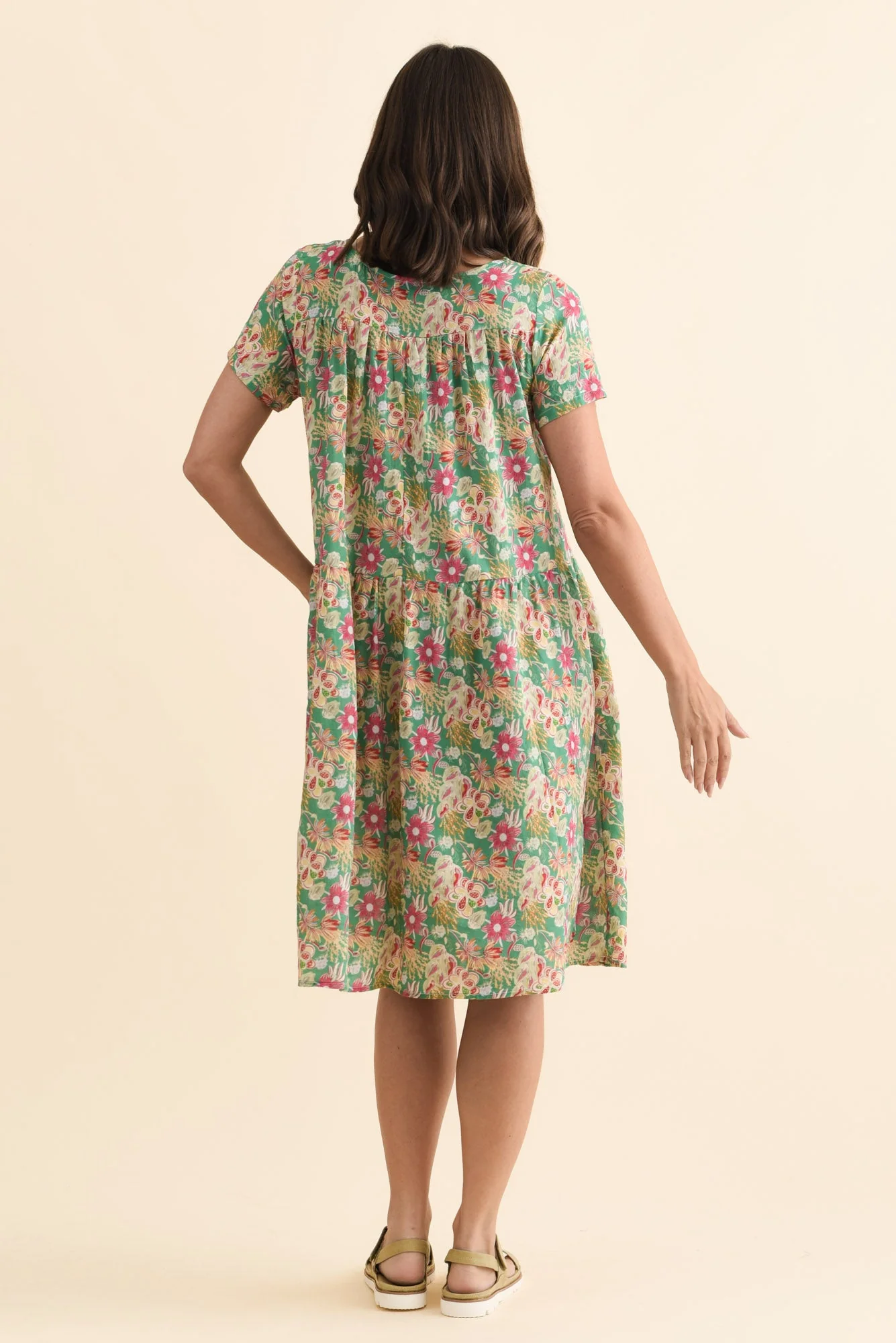 Hanoi Green Flower Cotton Blend Dress - Image 2